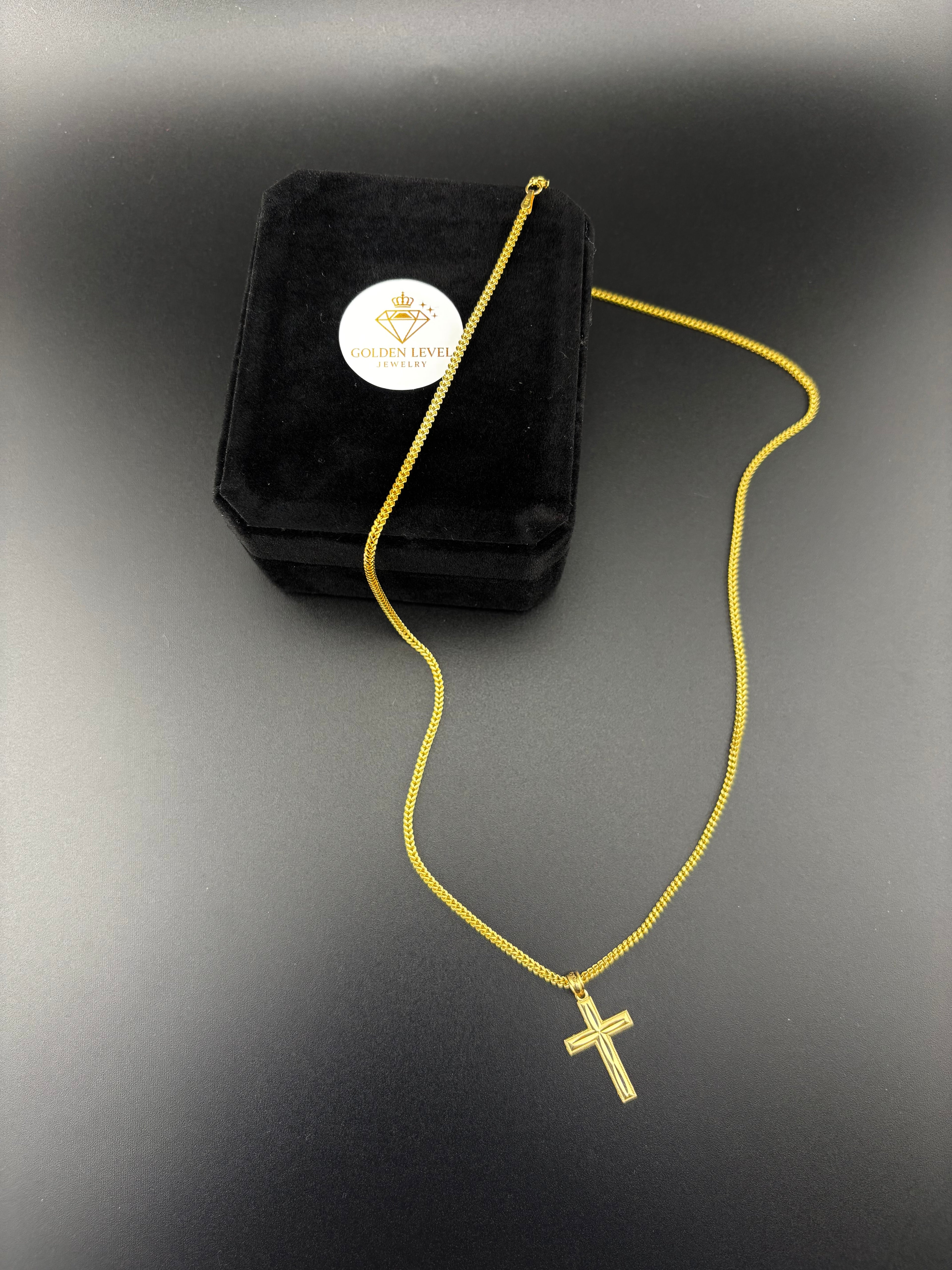 Cadena de Oro 10k estilo Franco con Dije de Cruz