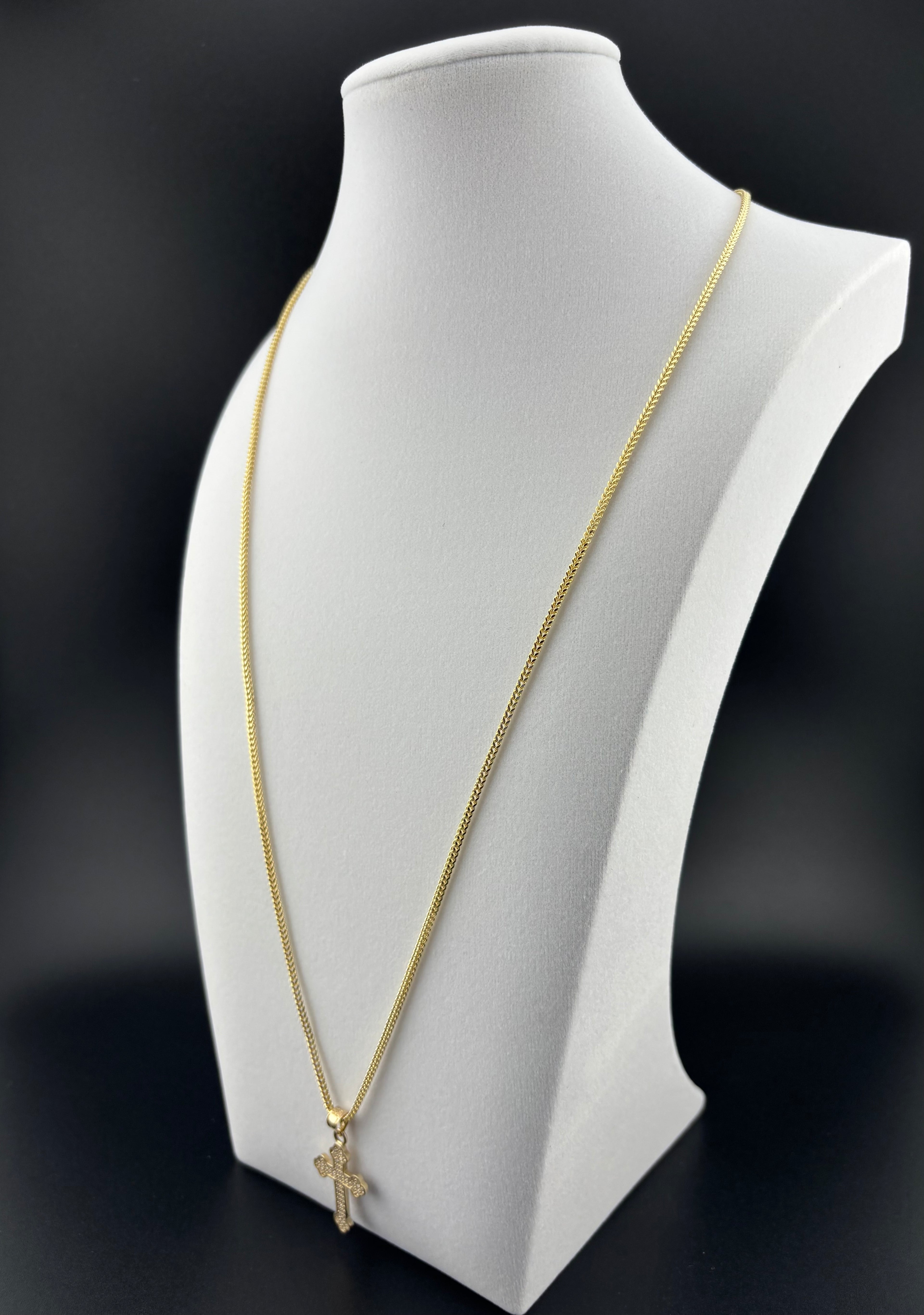 Cadena de Oro 10k estilo Franco con Dije de Cruz