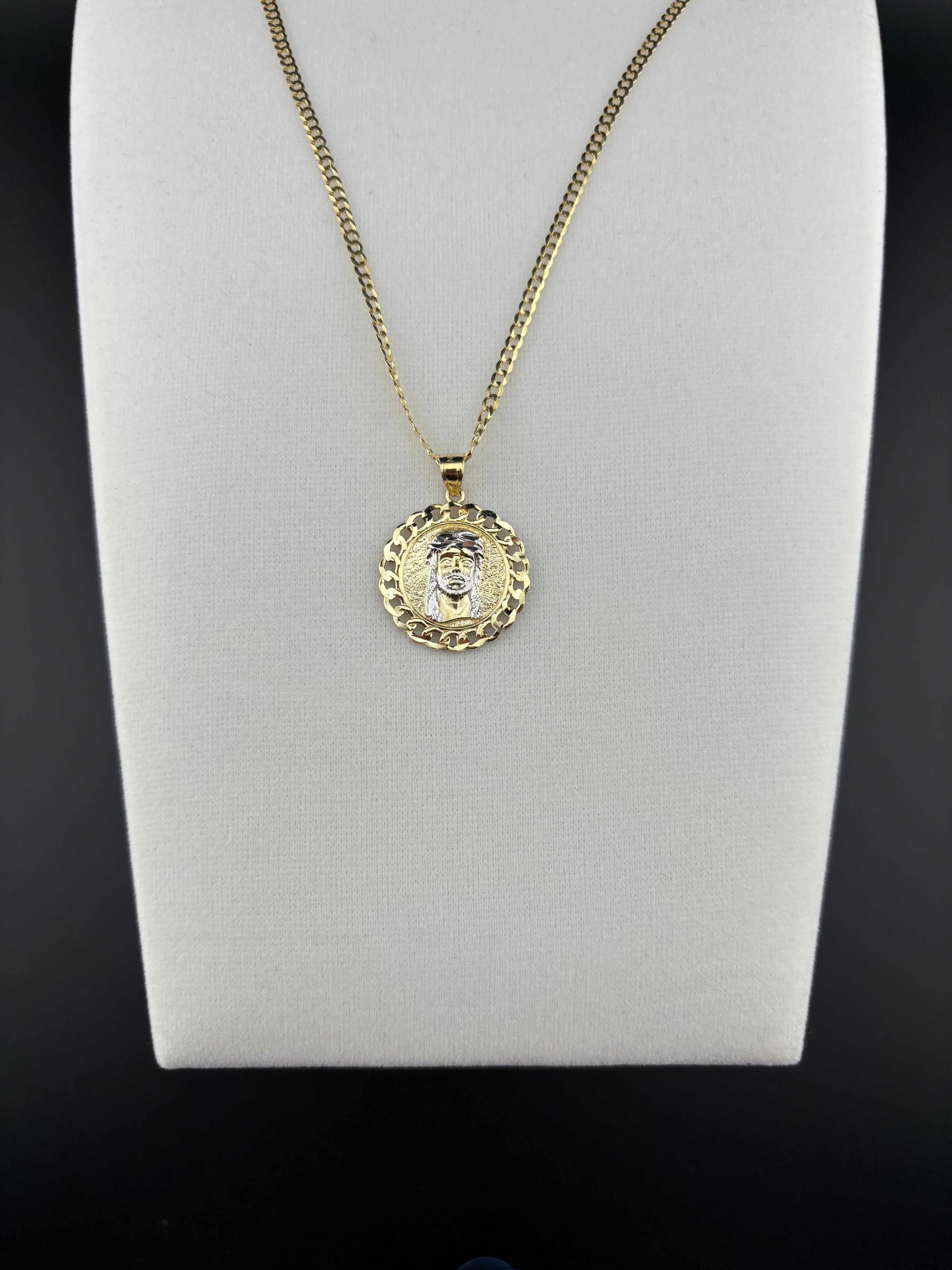 Cadena Oro 10k estilo Corte de Brillo con Dije de Jesús