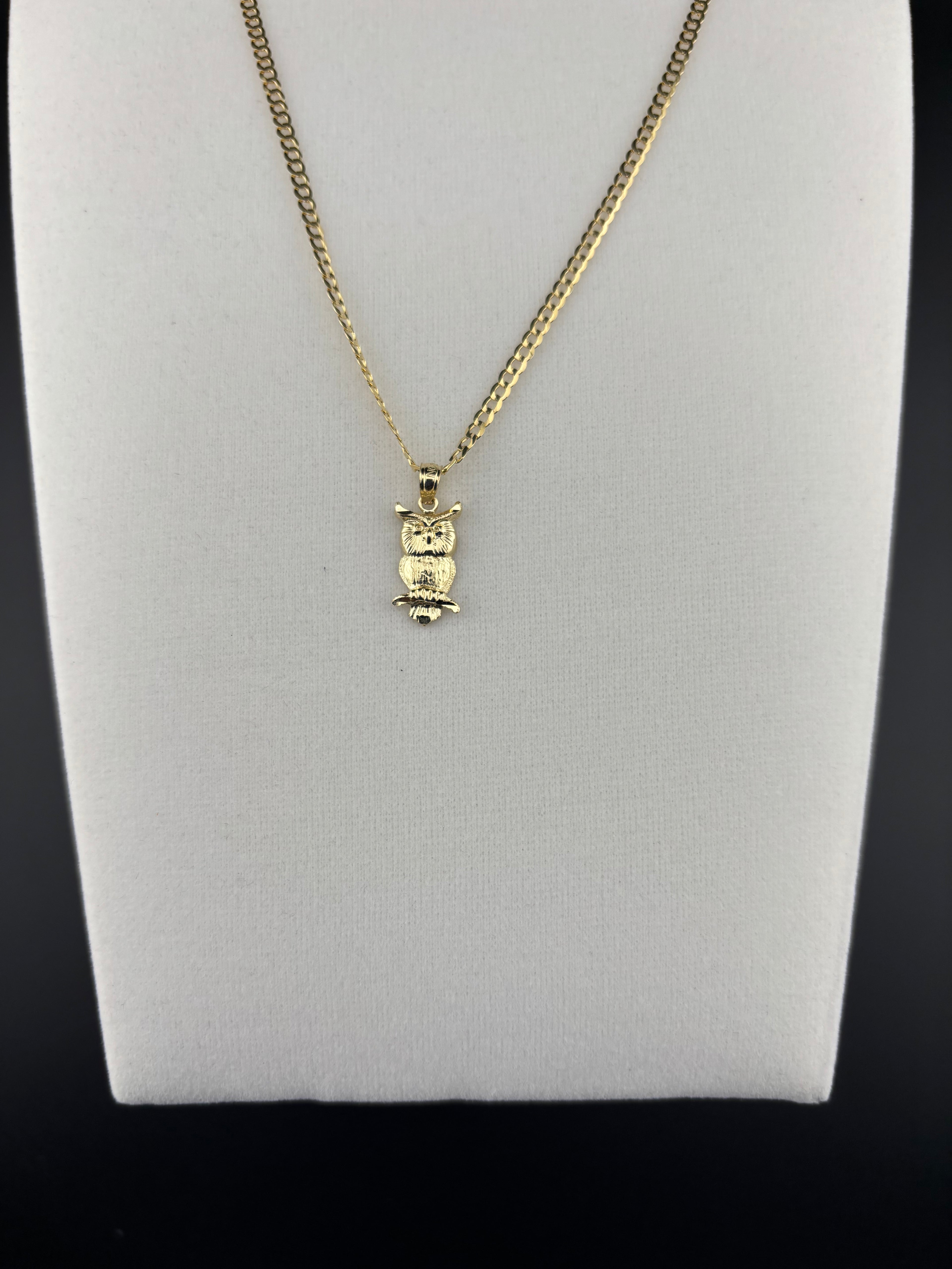 Cadena Oro 10k estilo Corte de Brillo con Dije de Búho
