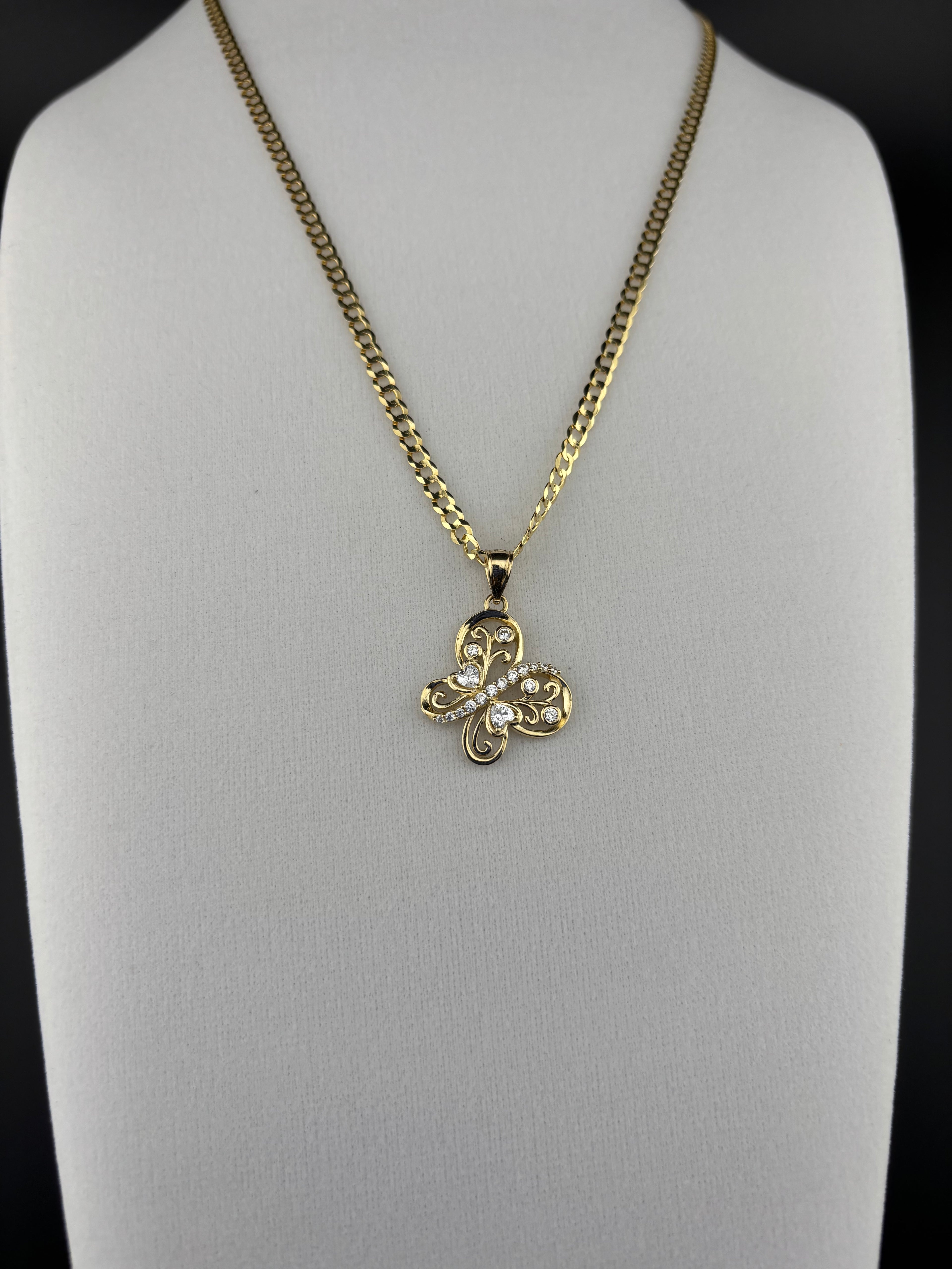 Cadena Oro 10k estilo Corte de Brillo con Dije de Mariposa
