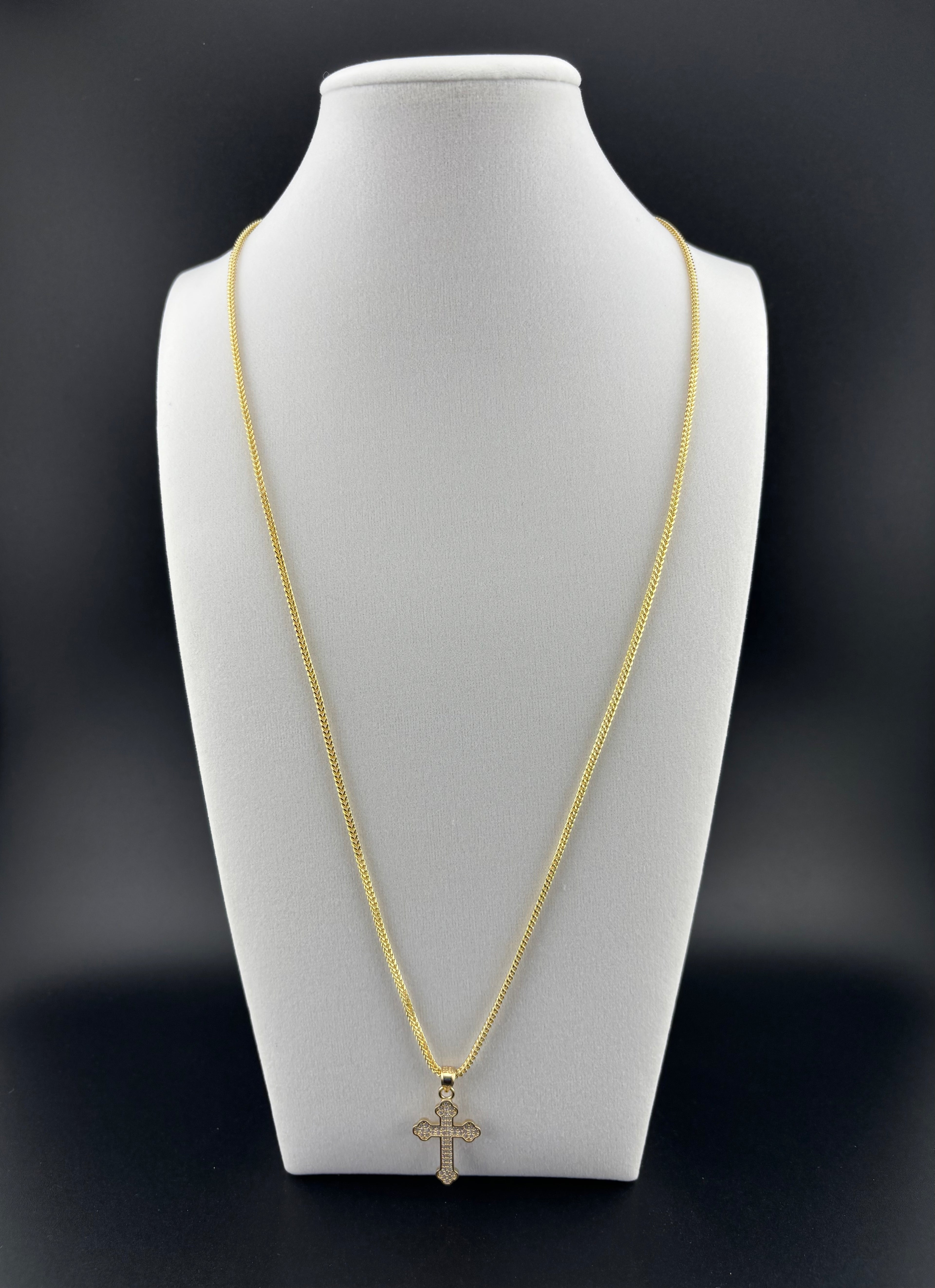 Cadena de Oro 10k estilo Franco con Dije de Cruz