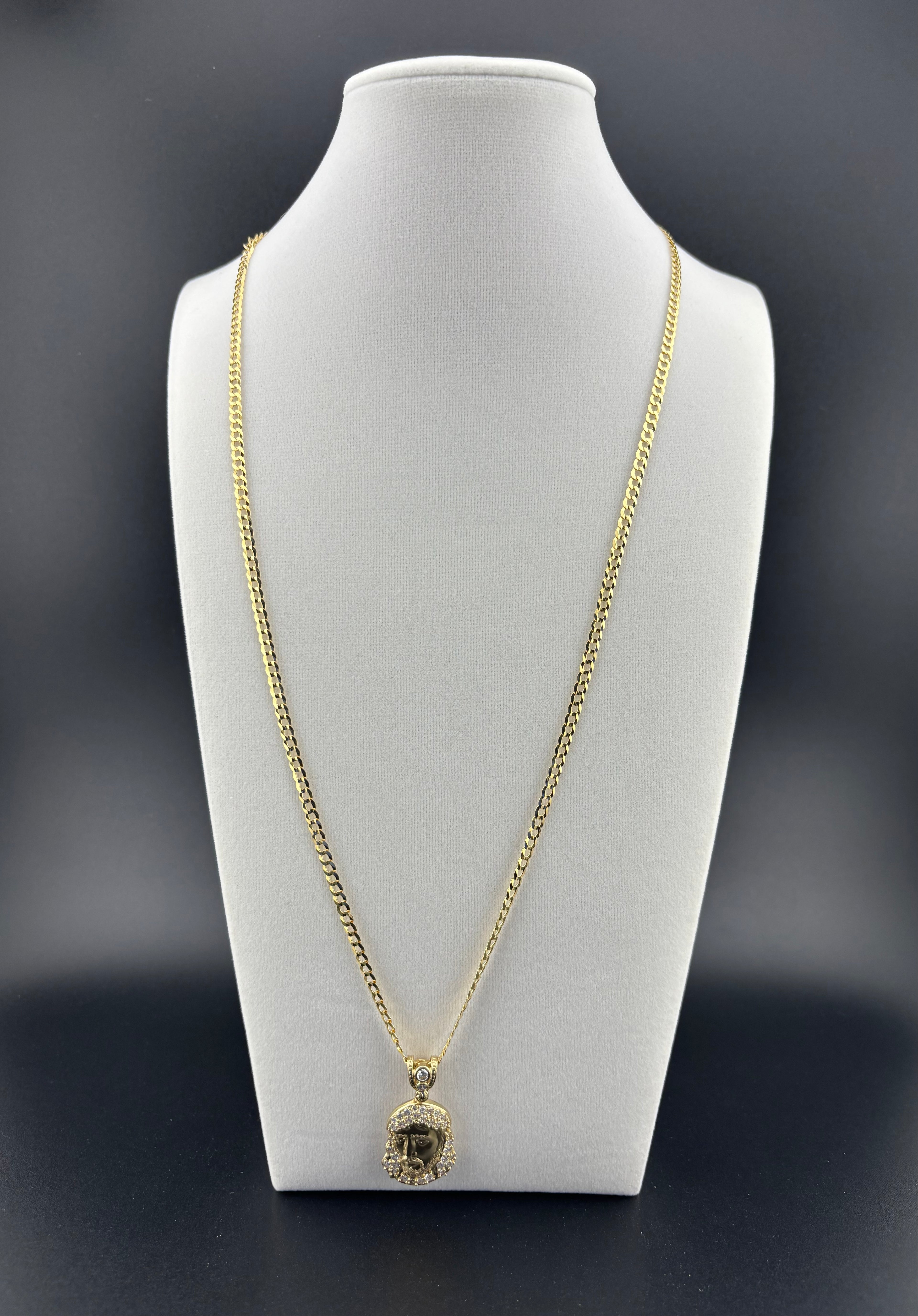 Cadena Oro 10k estilo Corte de Brillo con Dije de Jesús