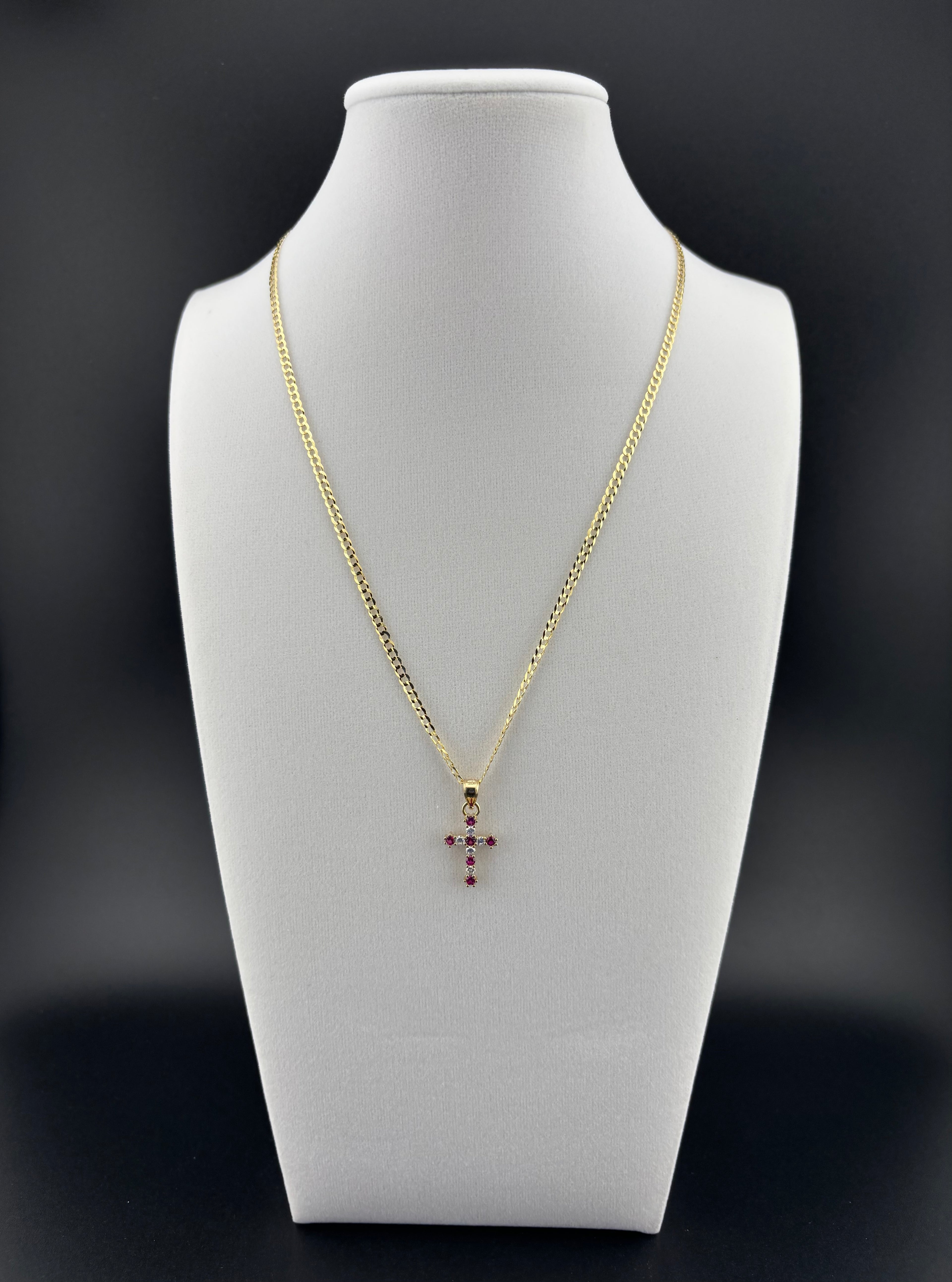 Cadena Oro 10k estilo Corte de Brillo con Dije de Cruz