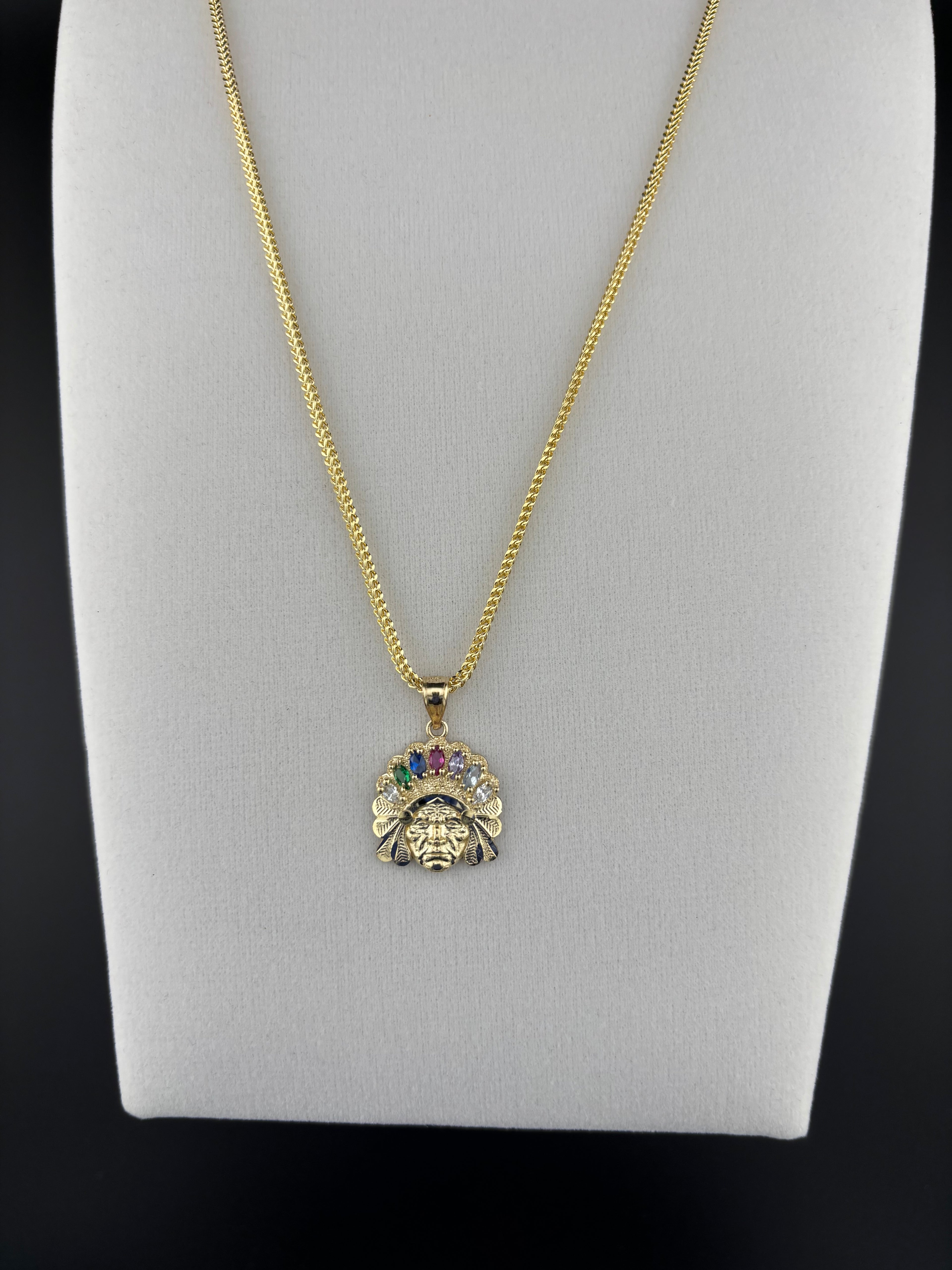 Cadena de Oro 10k estilo Franco con Dije de Indio