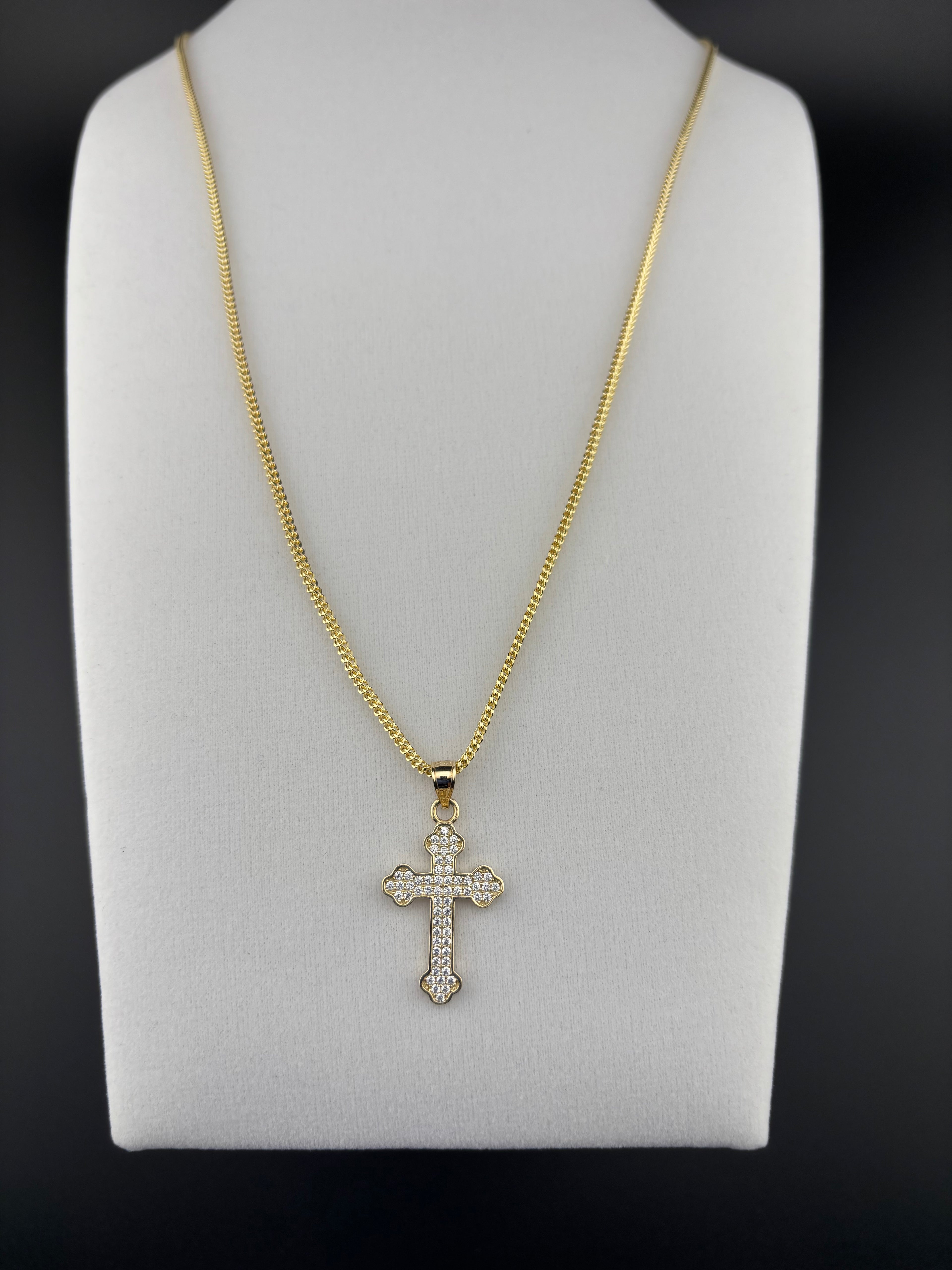 Cadena de Oro 10k estilo Franco con Dije de Cruz