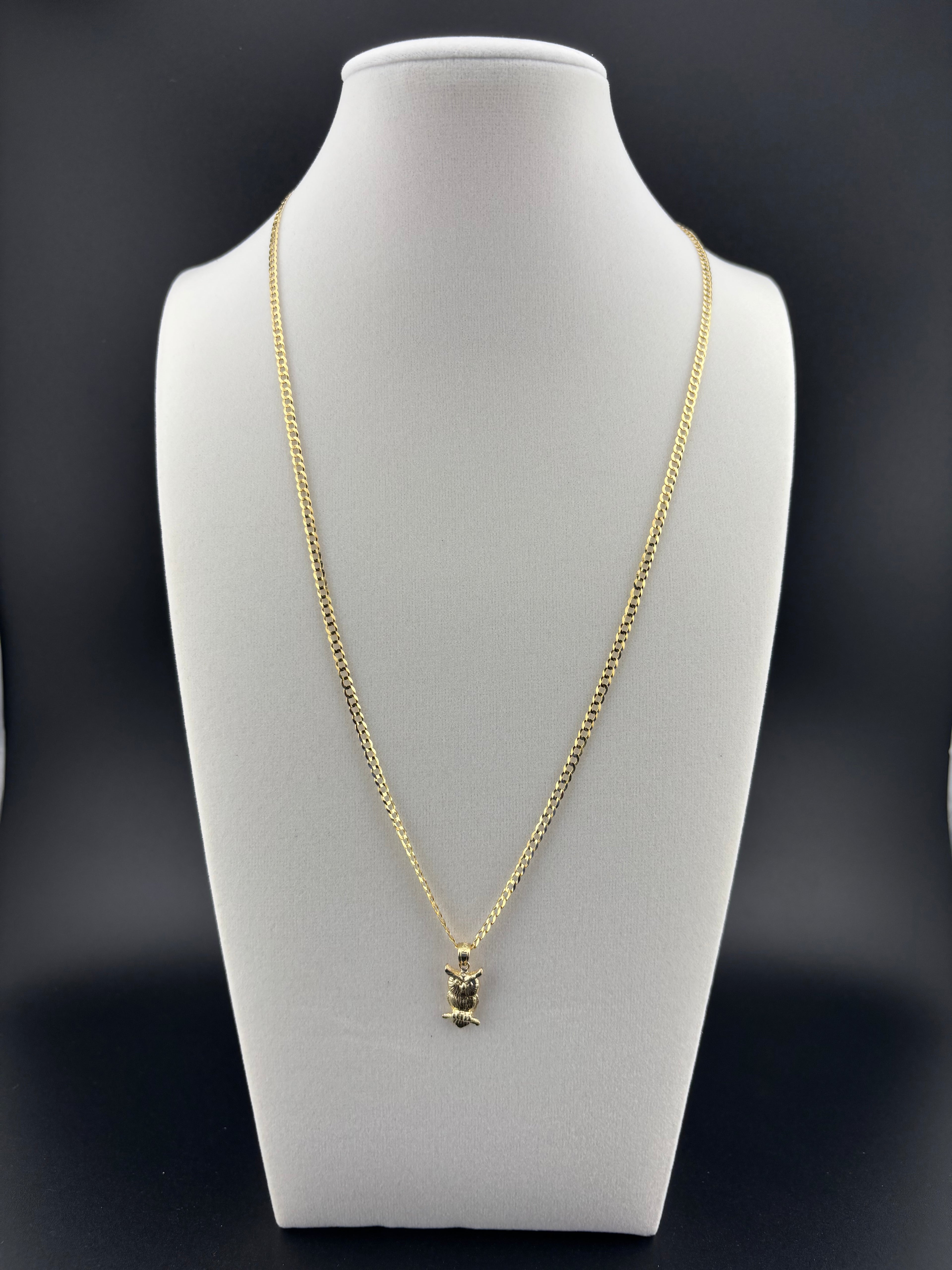 Cadena Oro 10k estilo Corte de Brillo con Dije de Búho