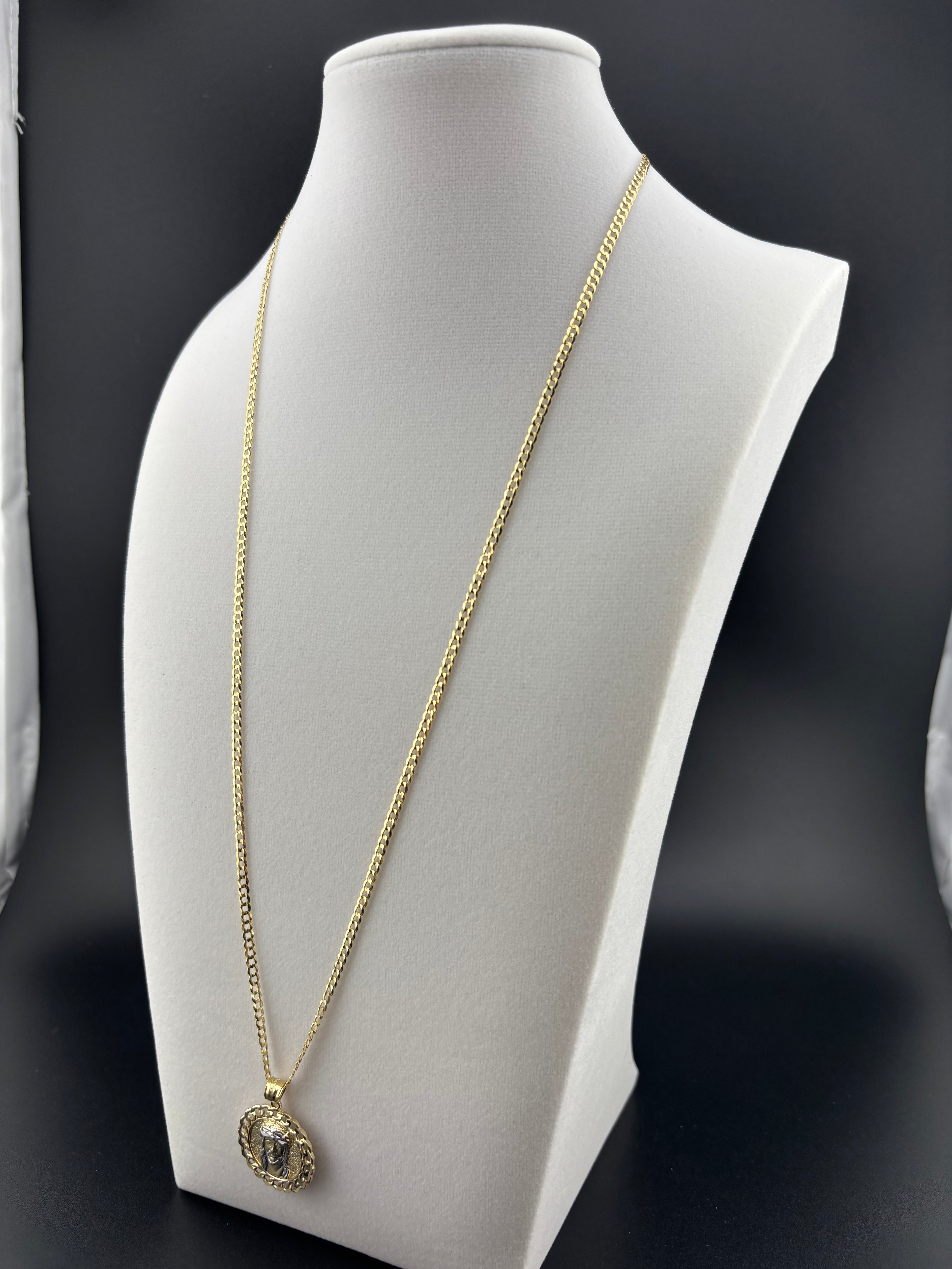 Cadena Oro 10k estilo Corte de Brillo con Dije de Jesús