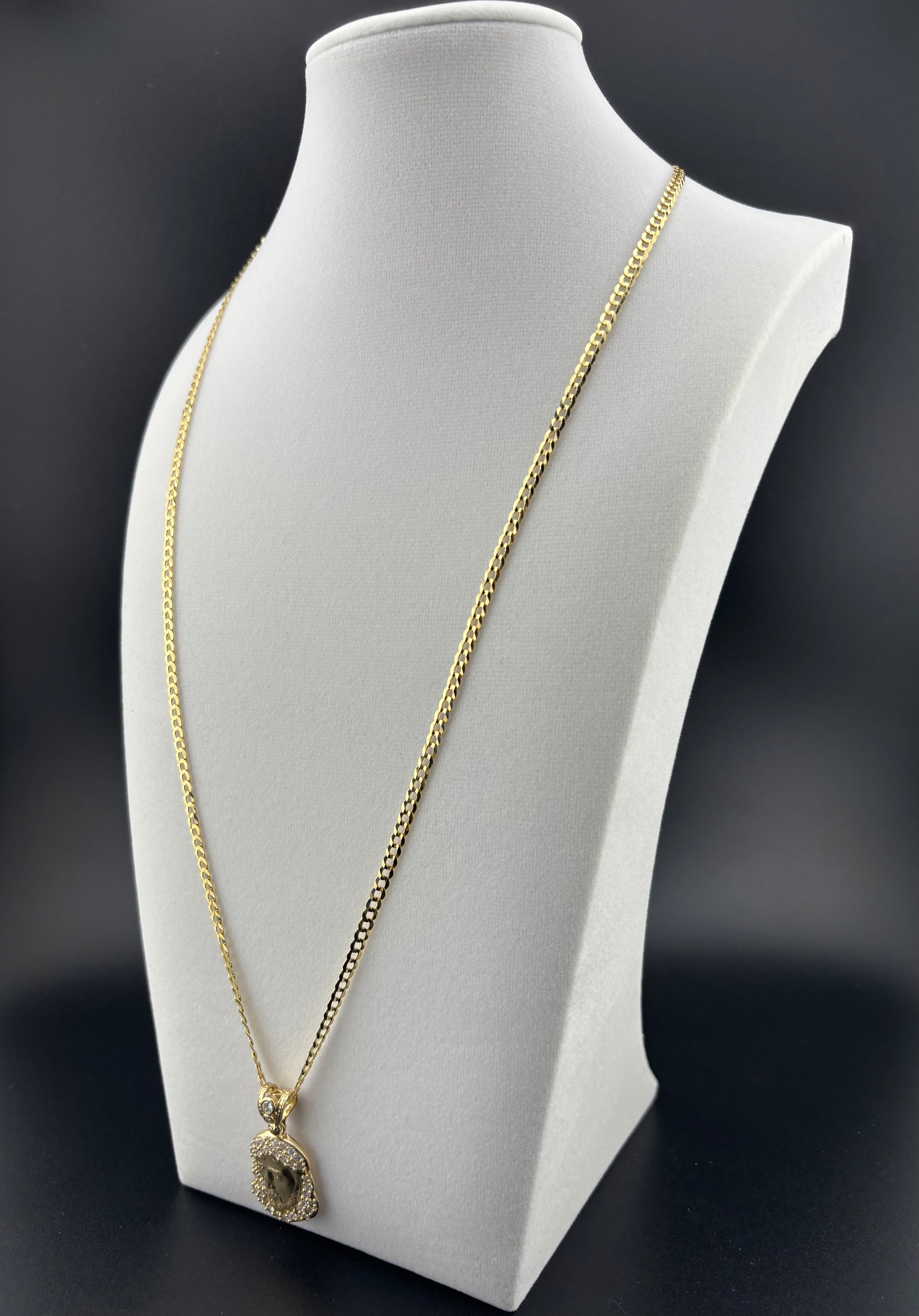 Cadena Oro 10k estilo Corte de Brillo con Dije de Jesús