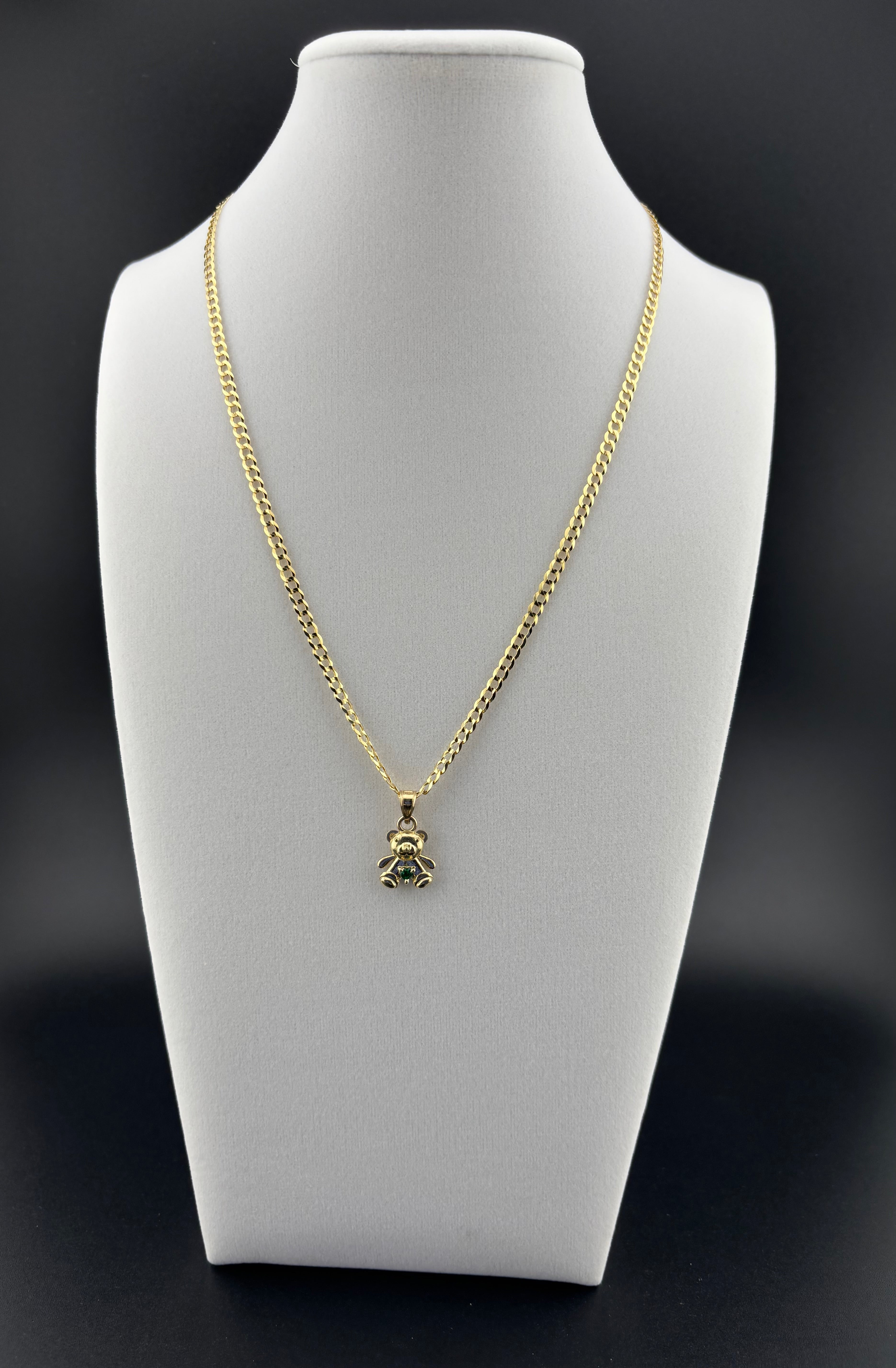Cadena de Oro 10k estilo Corte de Brillo con Dije de Osito