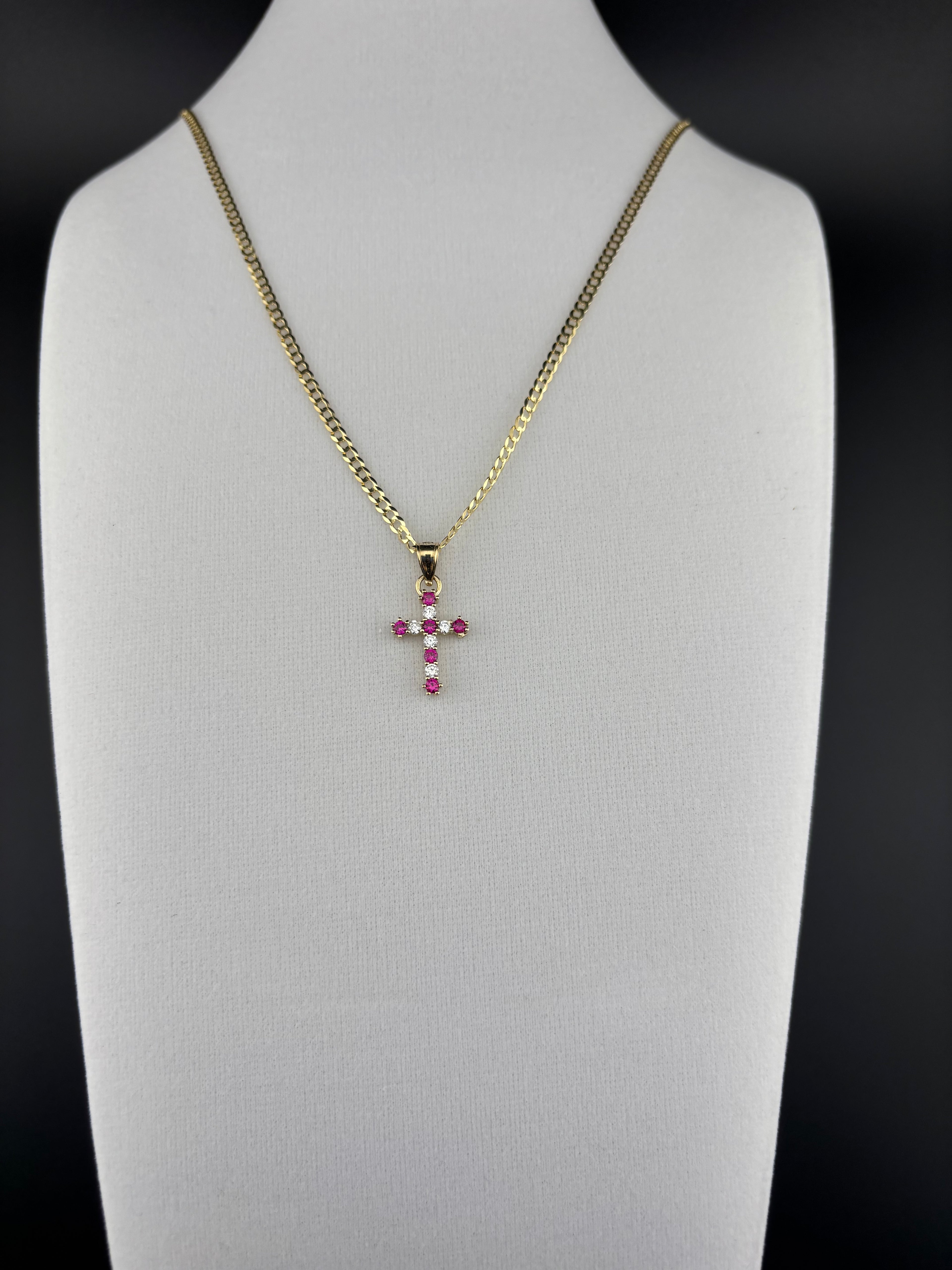 Cadena Oro 10k estilo Corte de Brillo con Dije de Cruz