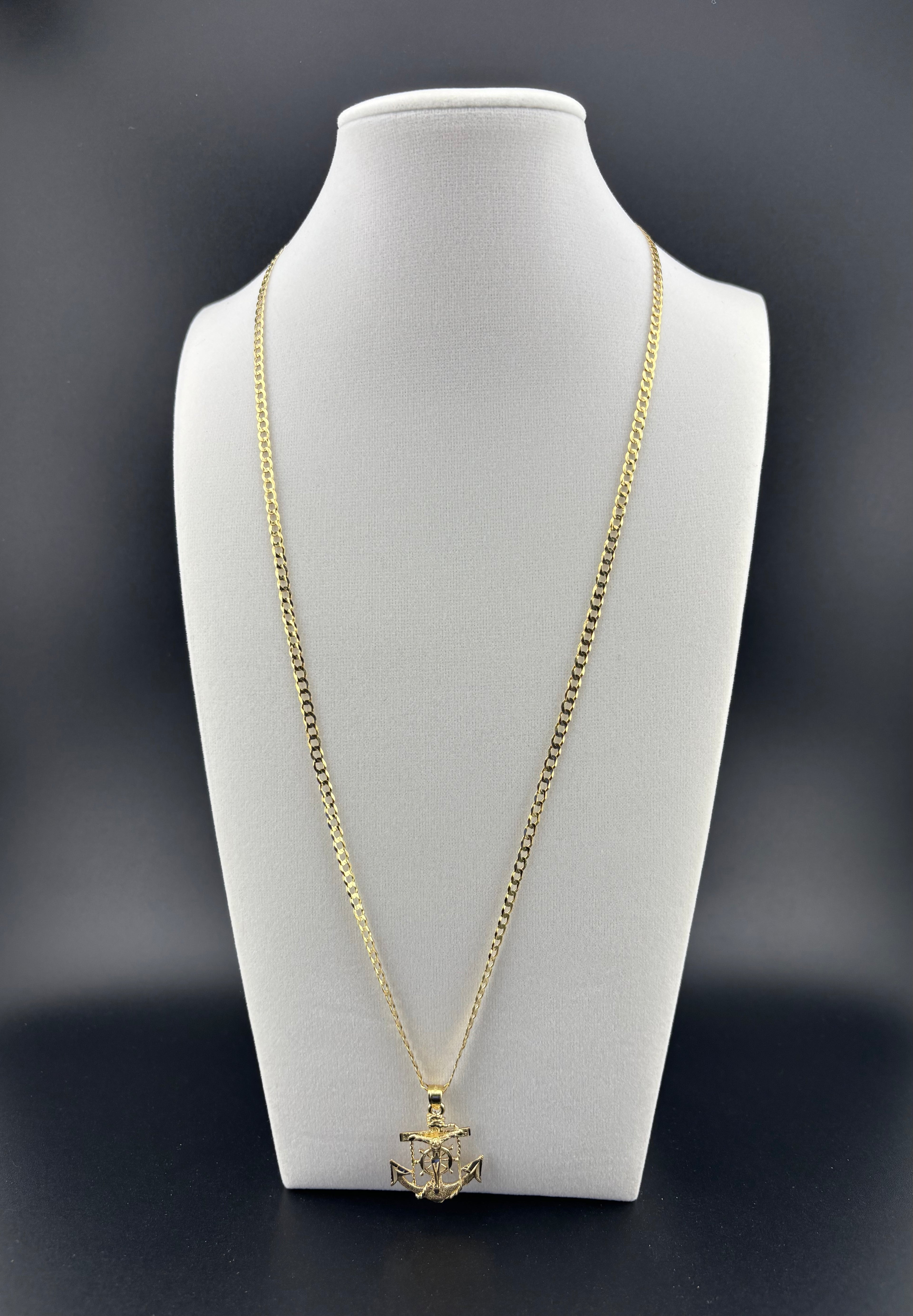 Cadena Oro 10k estilo Corte de Brillo con Dije de Ancla