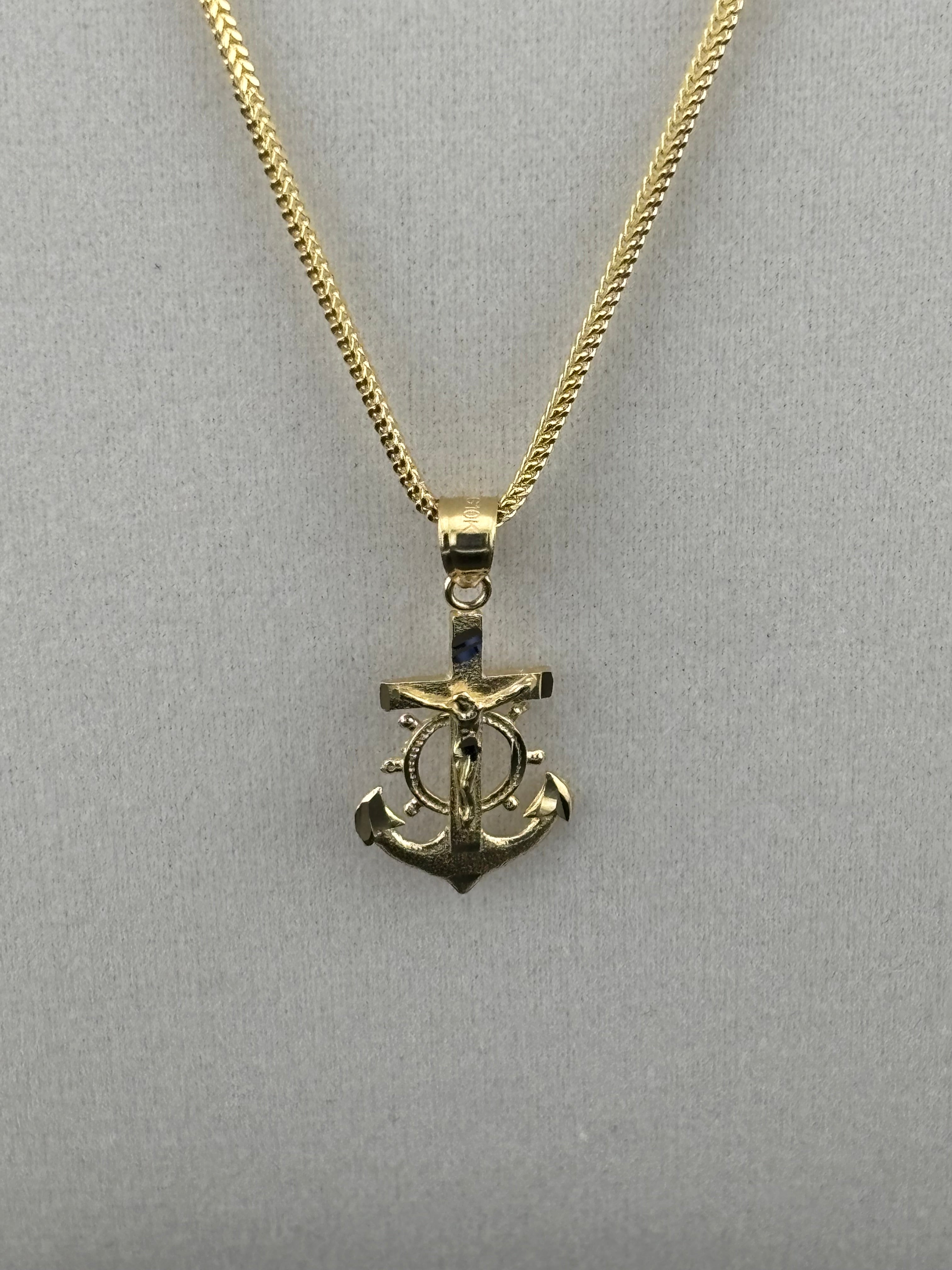 Cadena de Oro 10k estilo Franco con Dije de Ancla