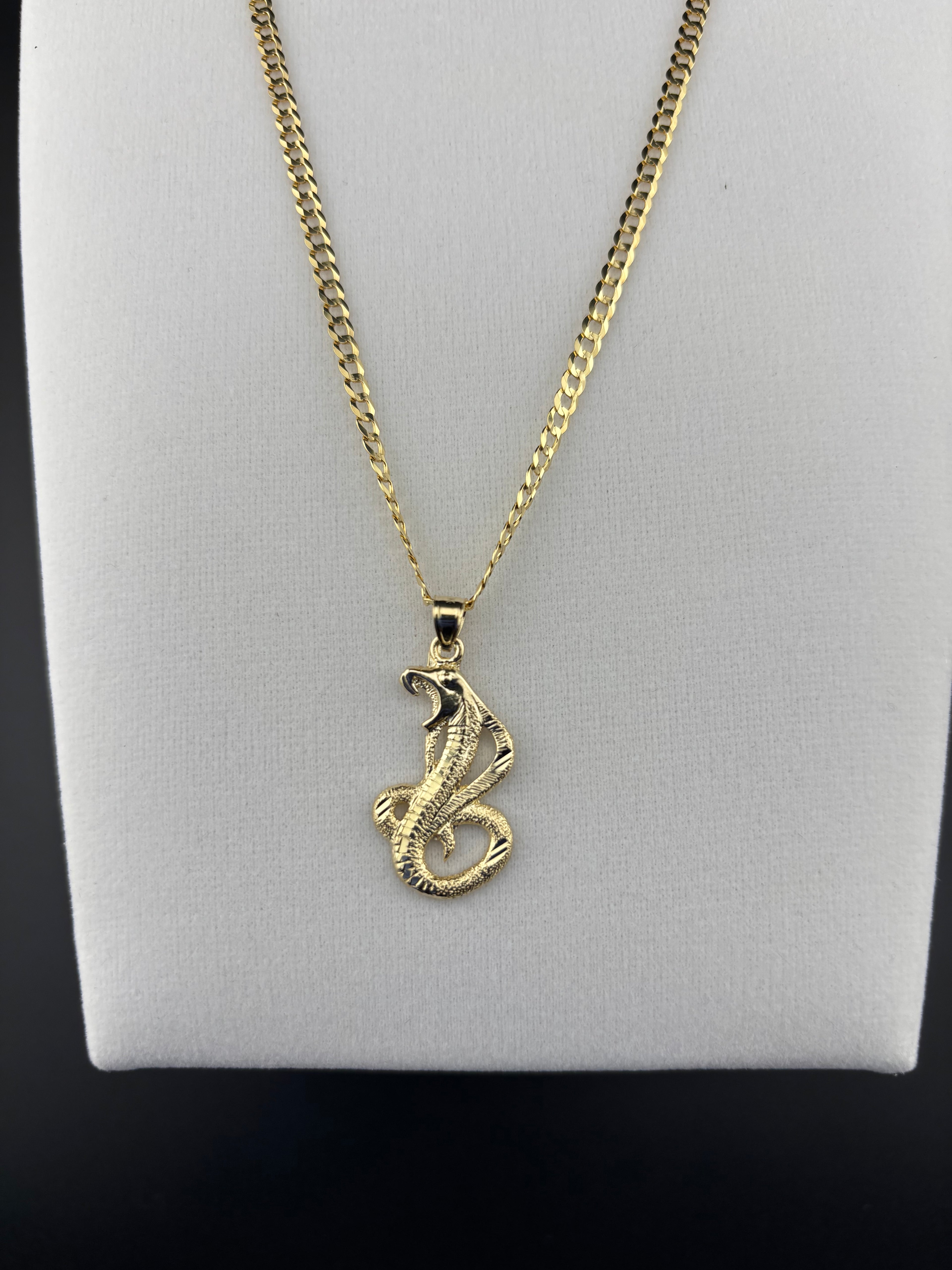 Cadena Oro 10k estilo Corte De Brillo con Dije de Serpiente