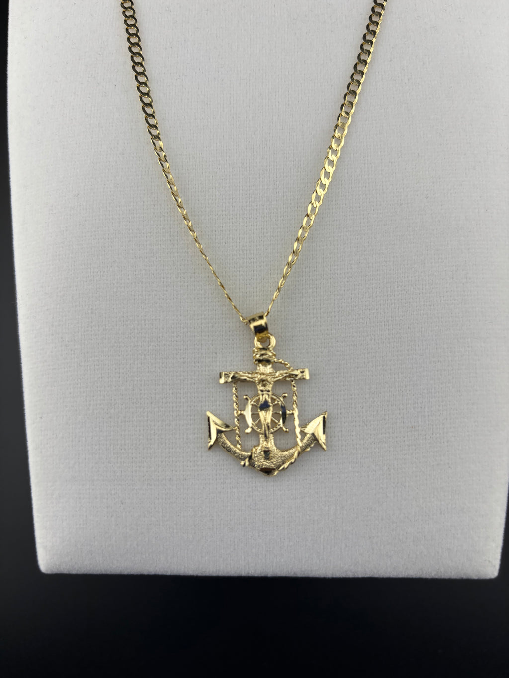 Cadena Oro 10k estilo Corte de Brillo con Dije de Ancla