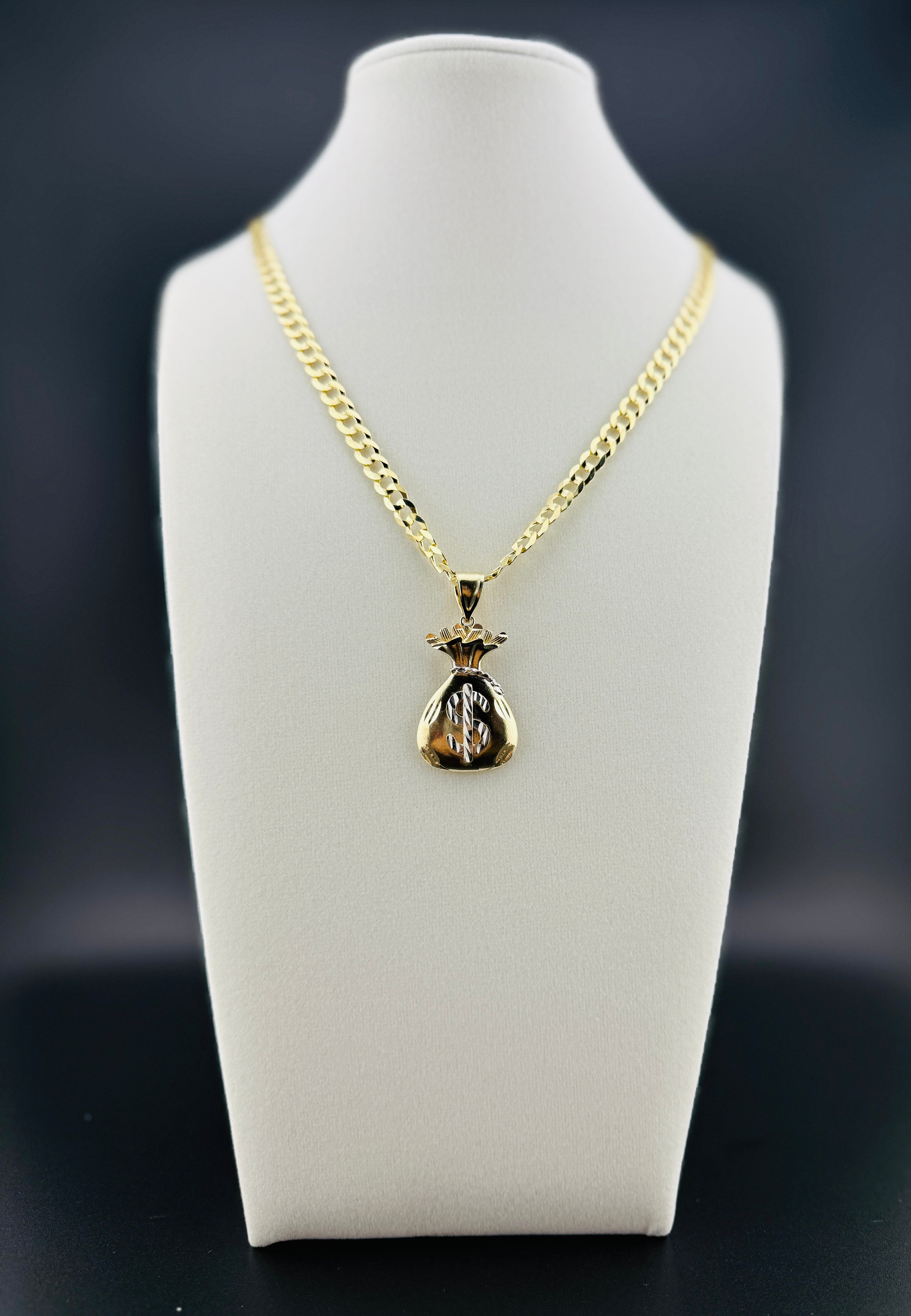 Cadena Oro 10k estilo Corte Brillo con Dije de Bolsa de Dinero