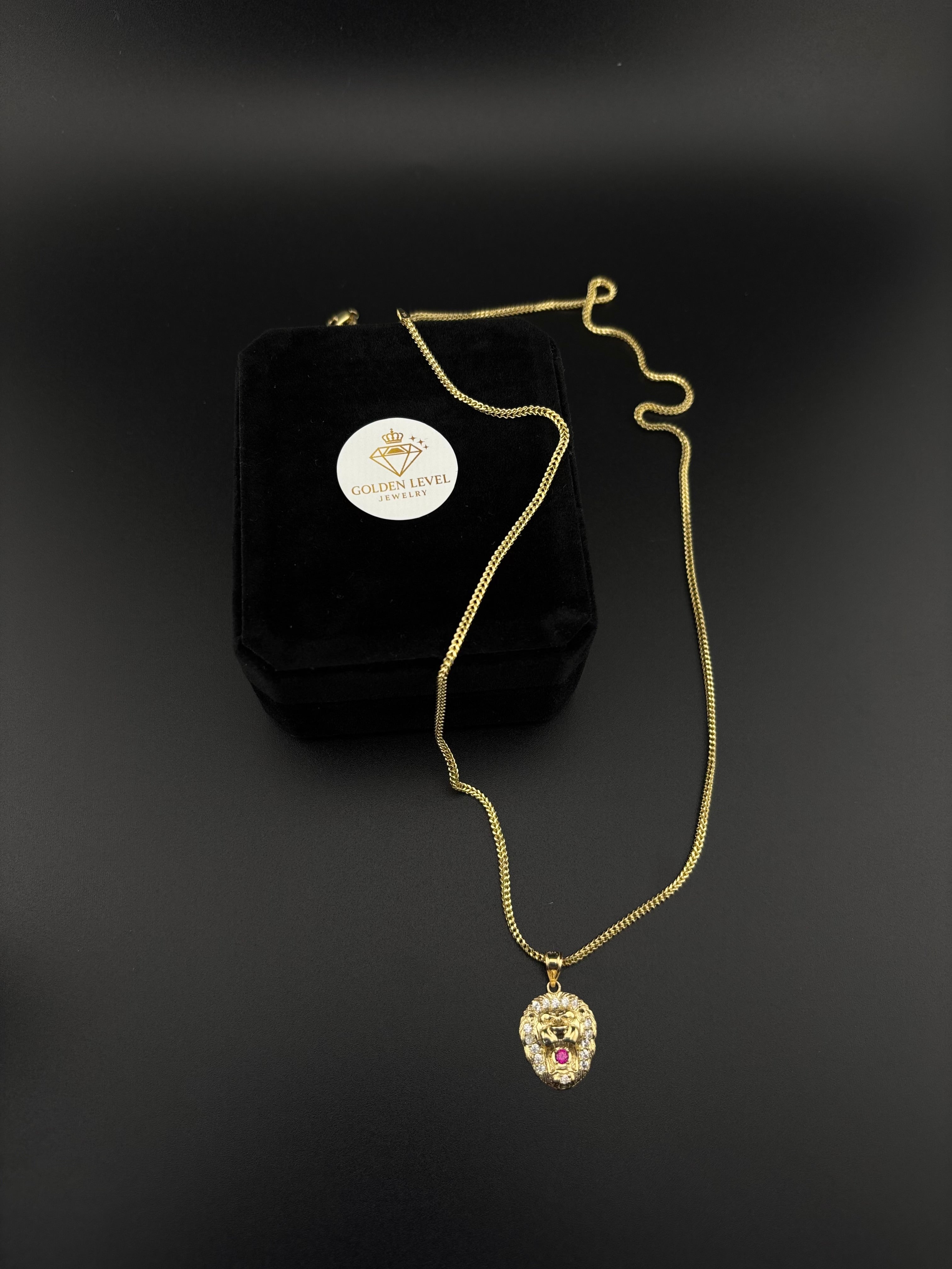 Cadena de Oro 10k estilo Franco con Dije de León