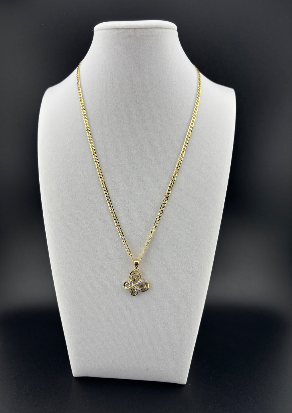 Cadena Oro 10k estilo Corte de Brillo con Dije de Mariposa