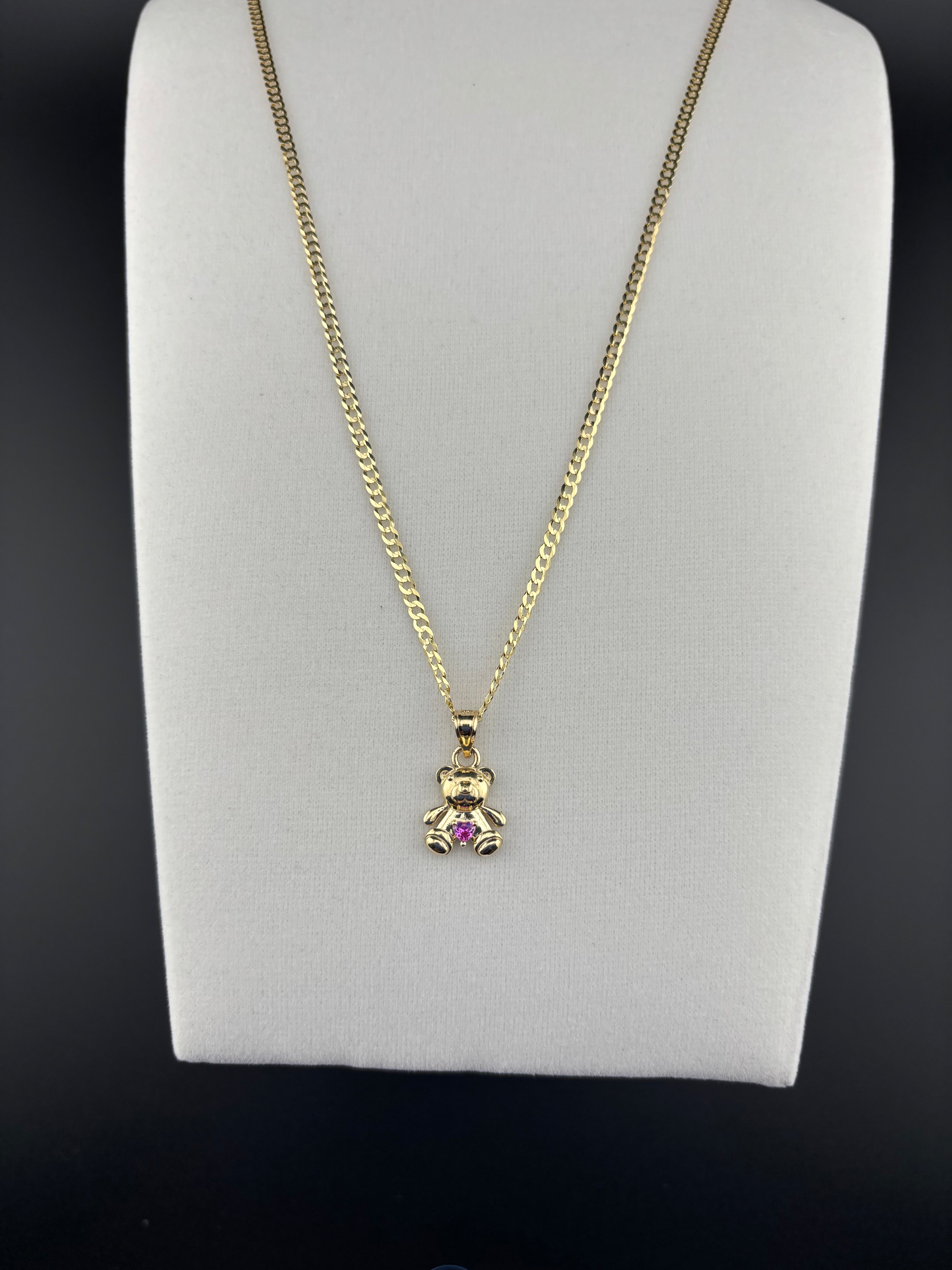 Cadena Oro 10k estilo Corte de Brillo con Dije de Osito