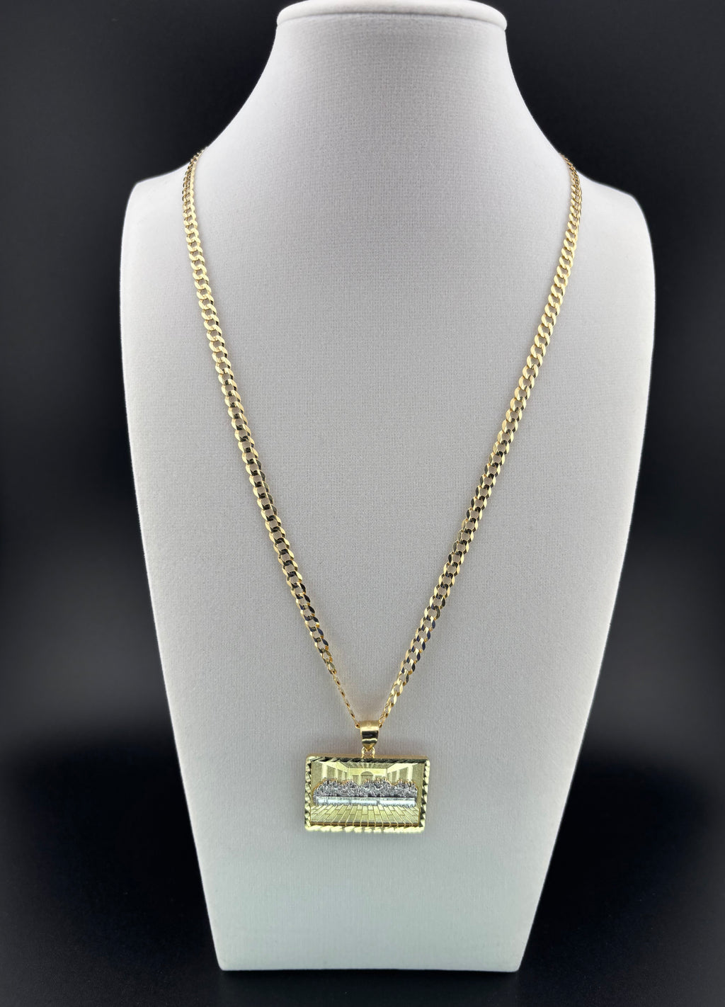 Cadena Oro 10k estilo Corte de Brillo con Dije Cuadrado de La Última Cena