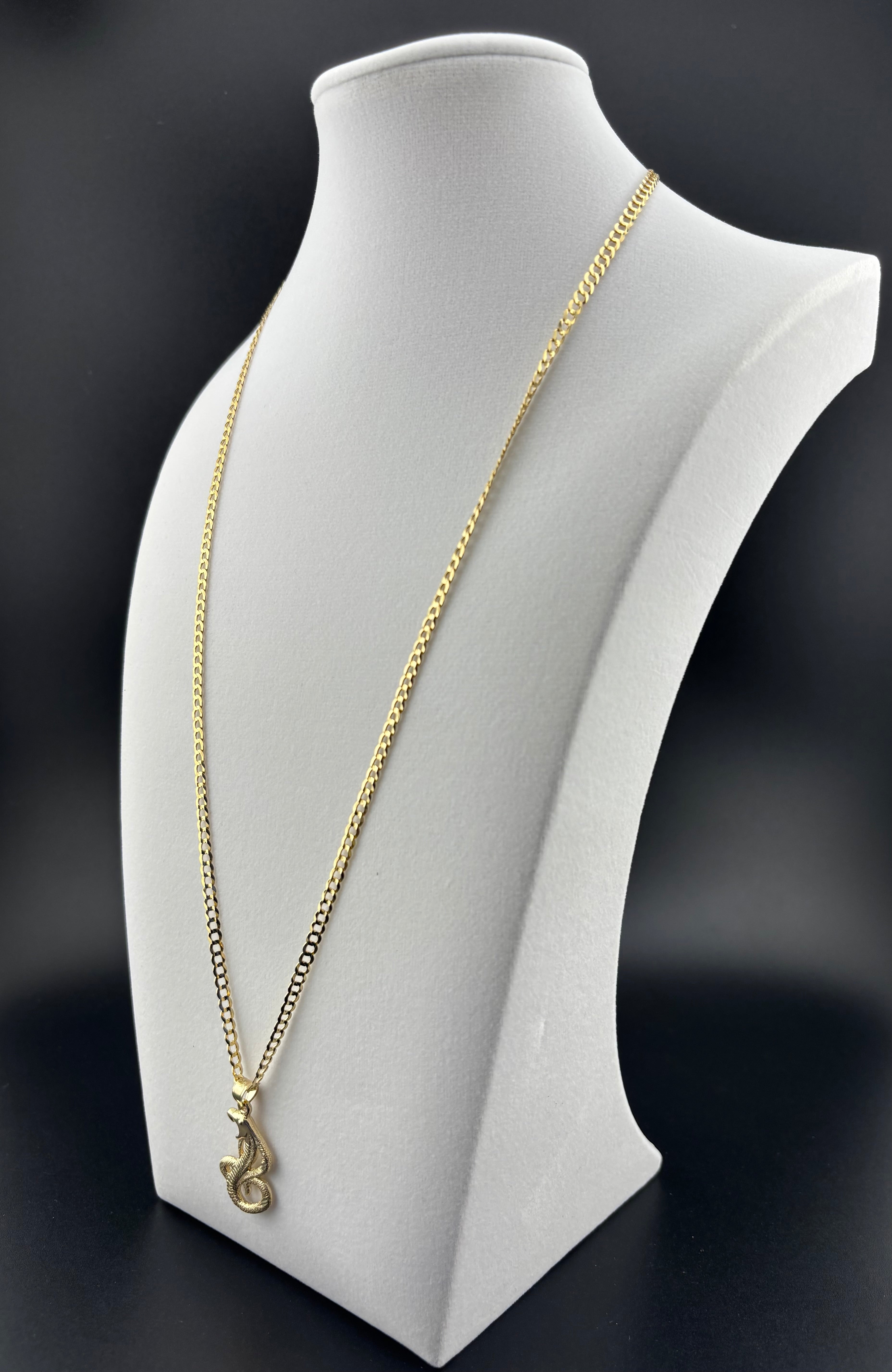 Cadena Oro 10k estilo Corte De Brillo con Dije de Serpiente