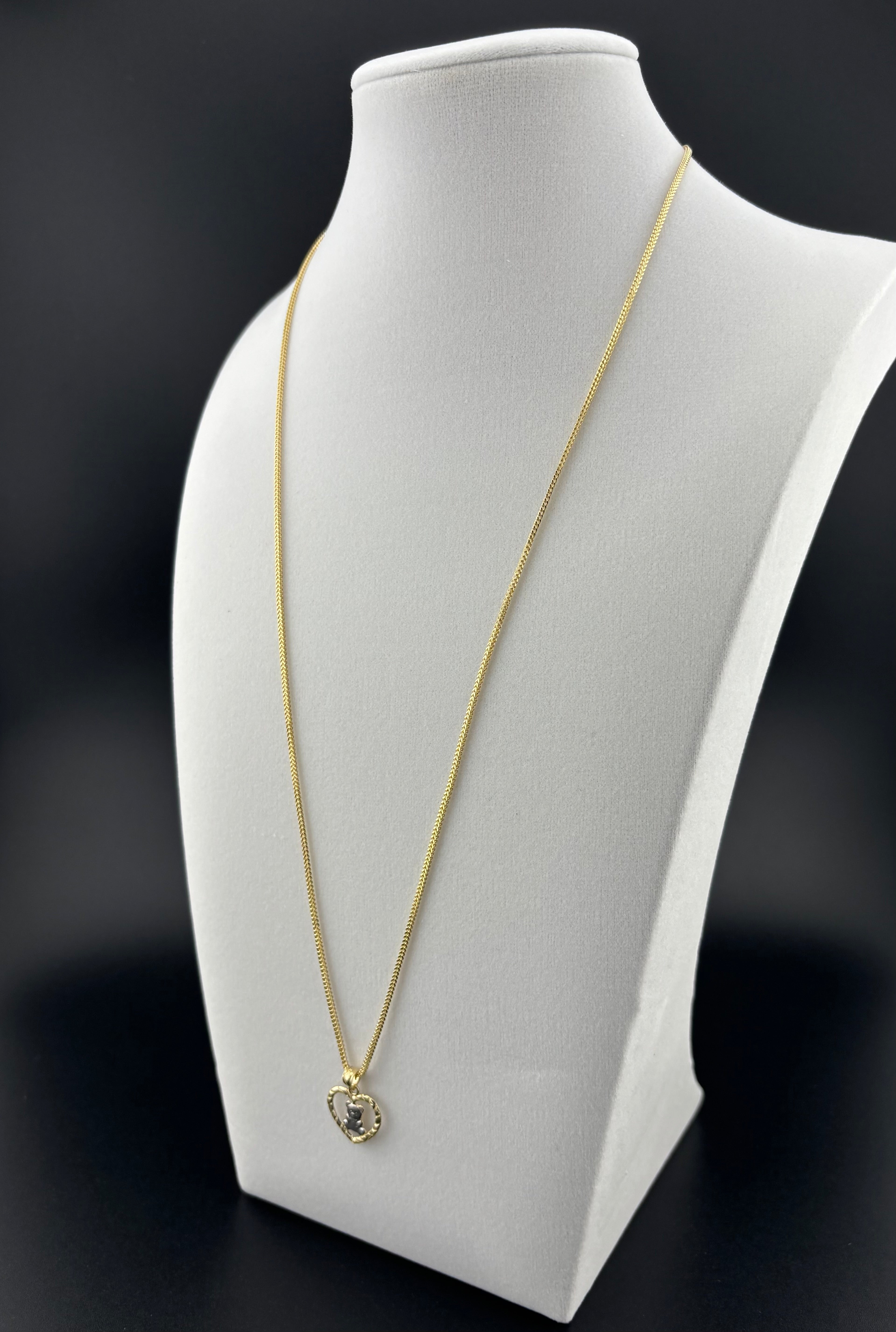 Cadena de Oro 10k estilo Franco con Dije de Corazón y Osito