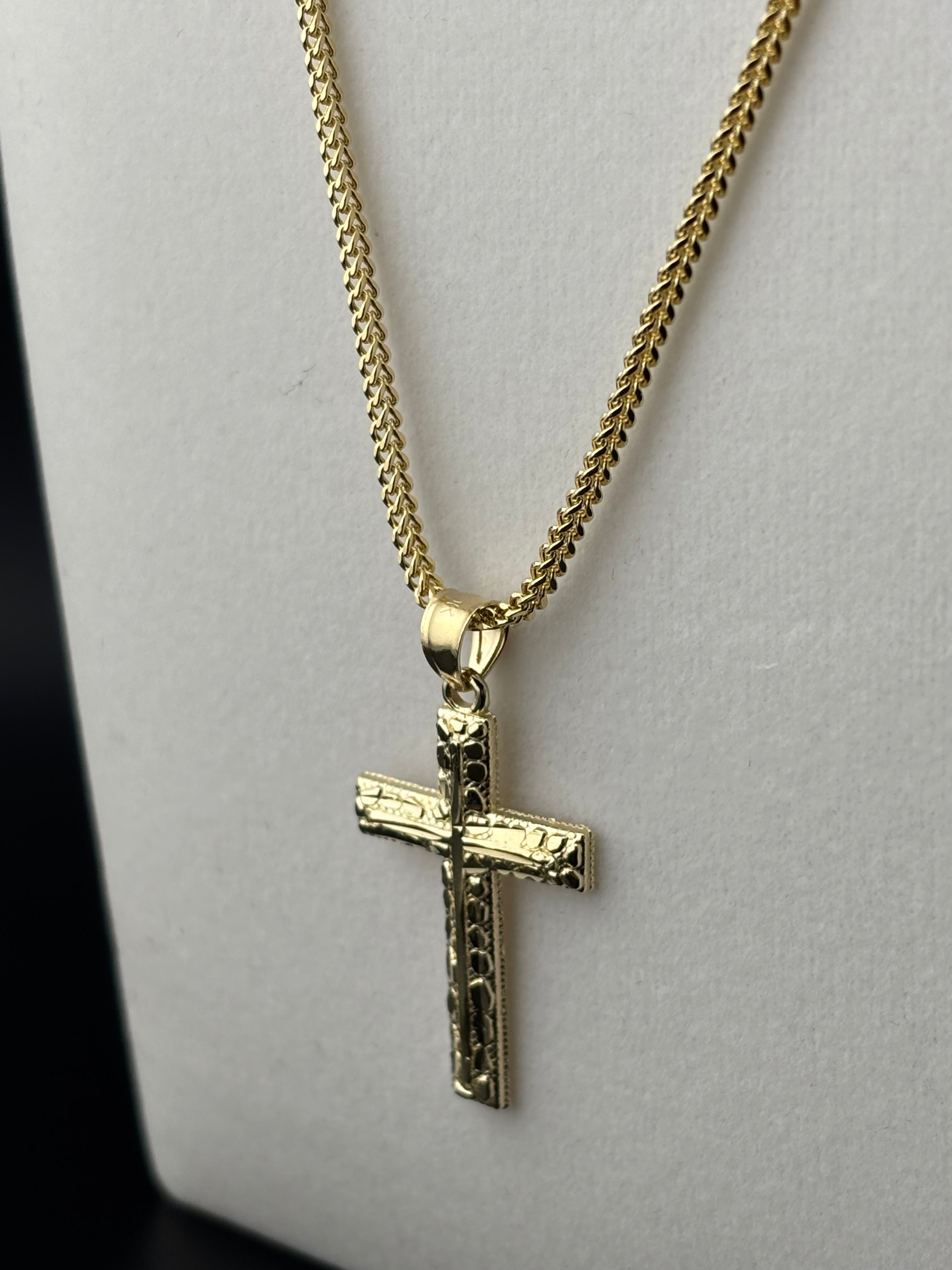 Cadena Oro 10k estilo Franco Con Dije de Cruz