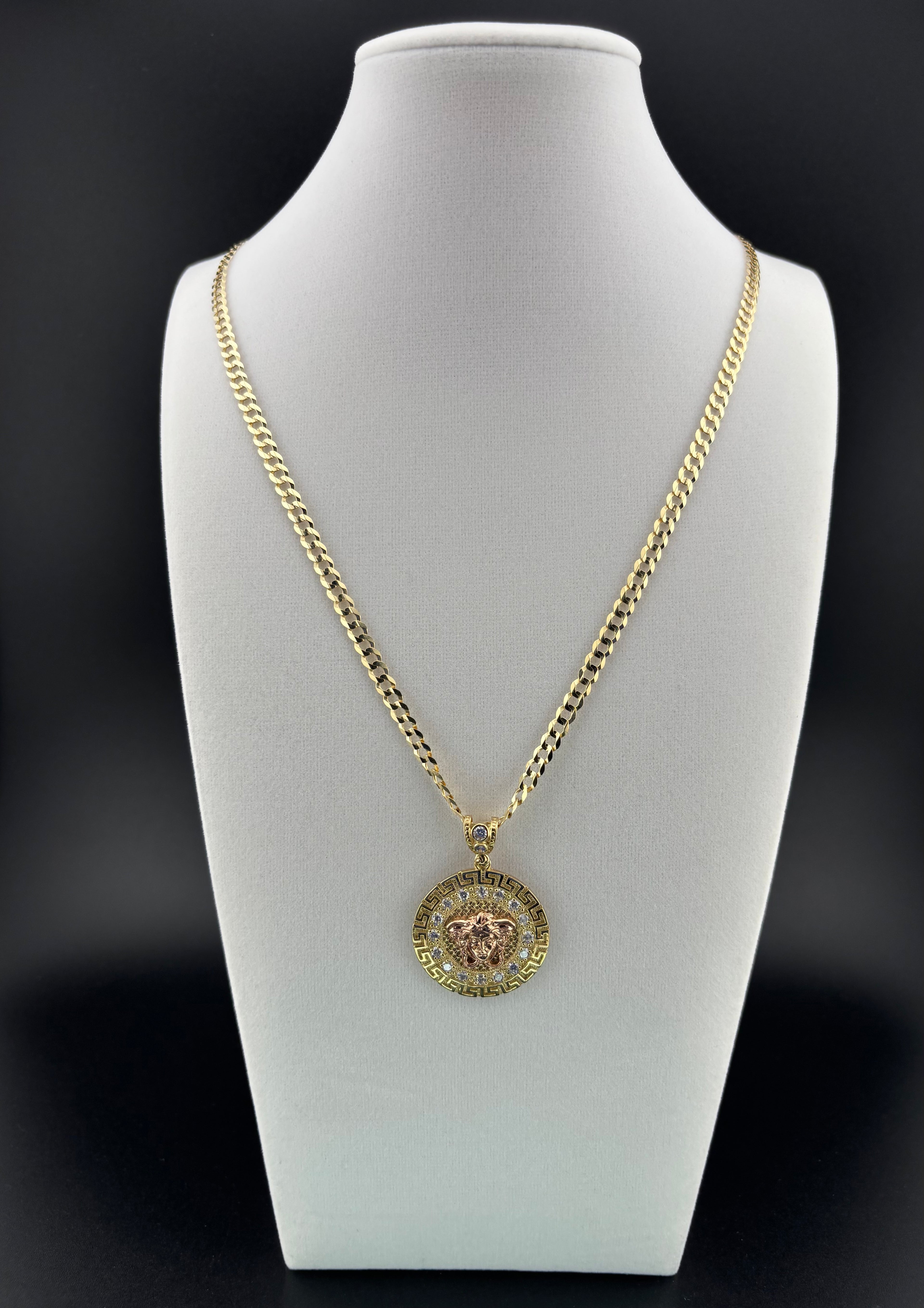 Cadena Oro 10k estilo Corte de Brillo con Dije Versace