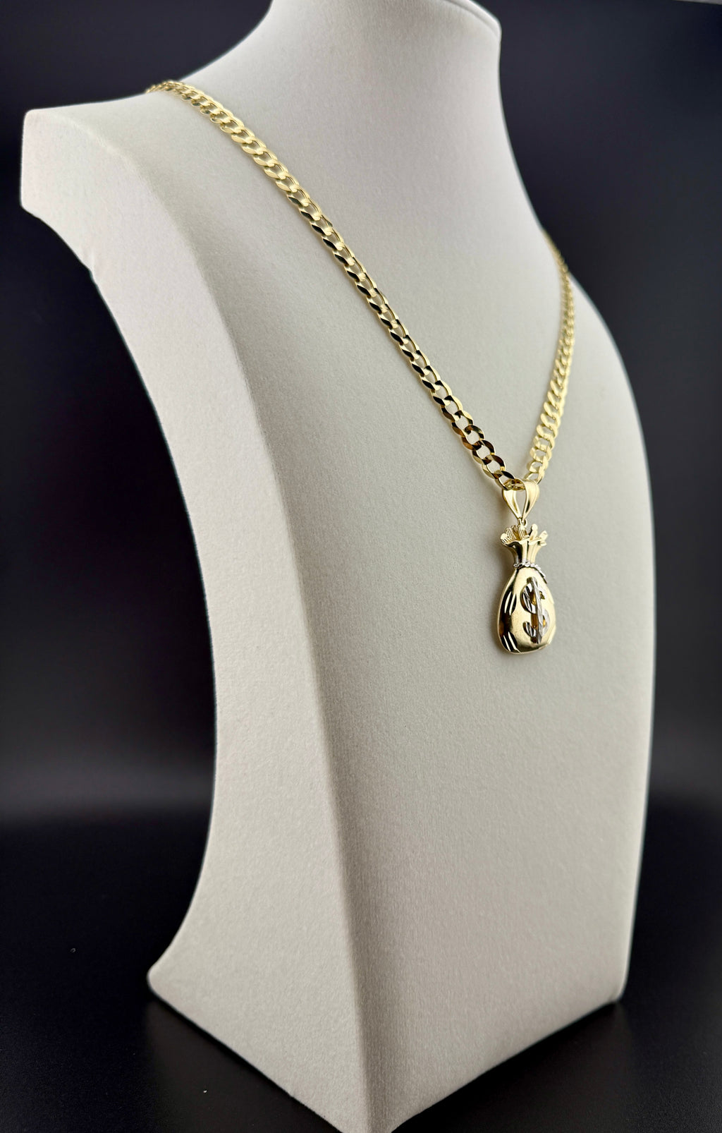 Cadena Oro 10k estilo Corte Brillo con Dije de Bolsa de Dinero