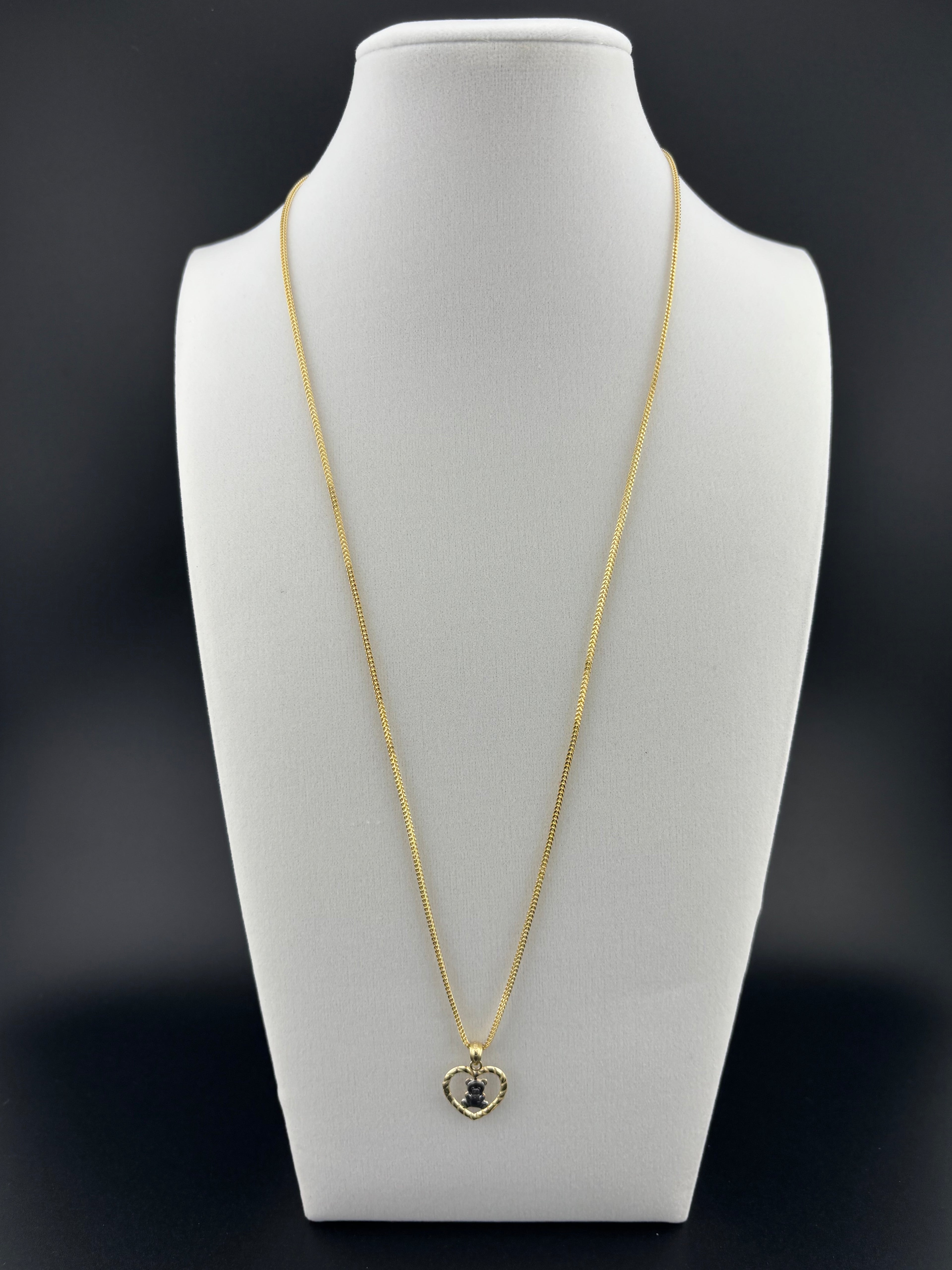 Cadena de Oro 10k estilo Franco con Dije de Corazón y Osito