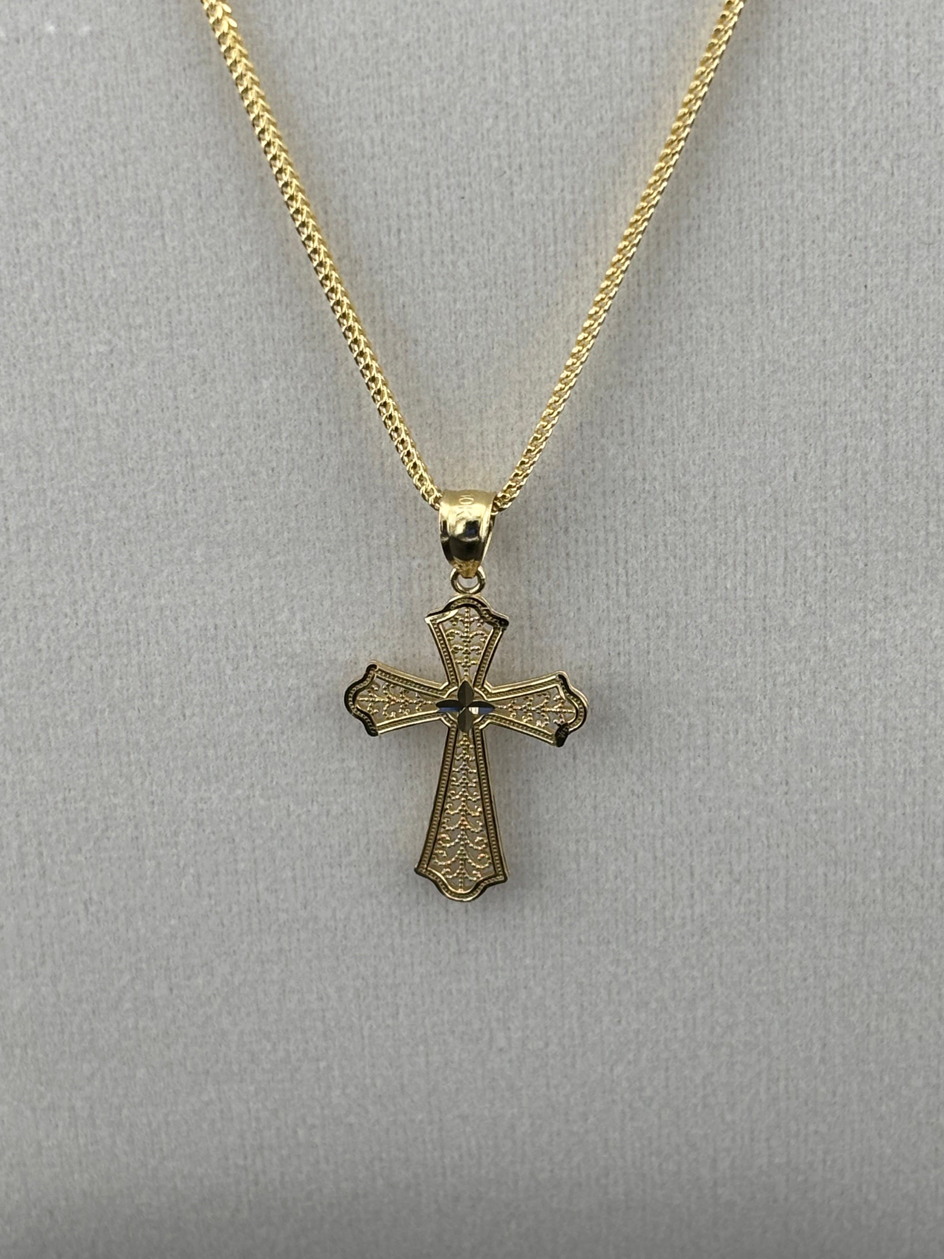 Cadena de Oro 10k estilo Franco con Dije de Cruz