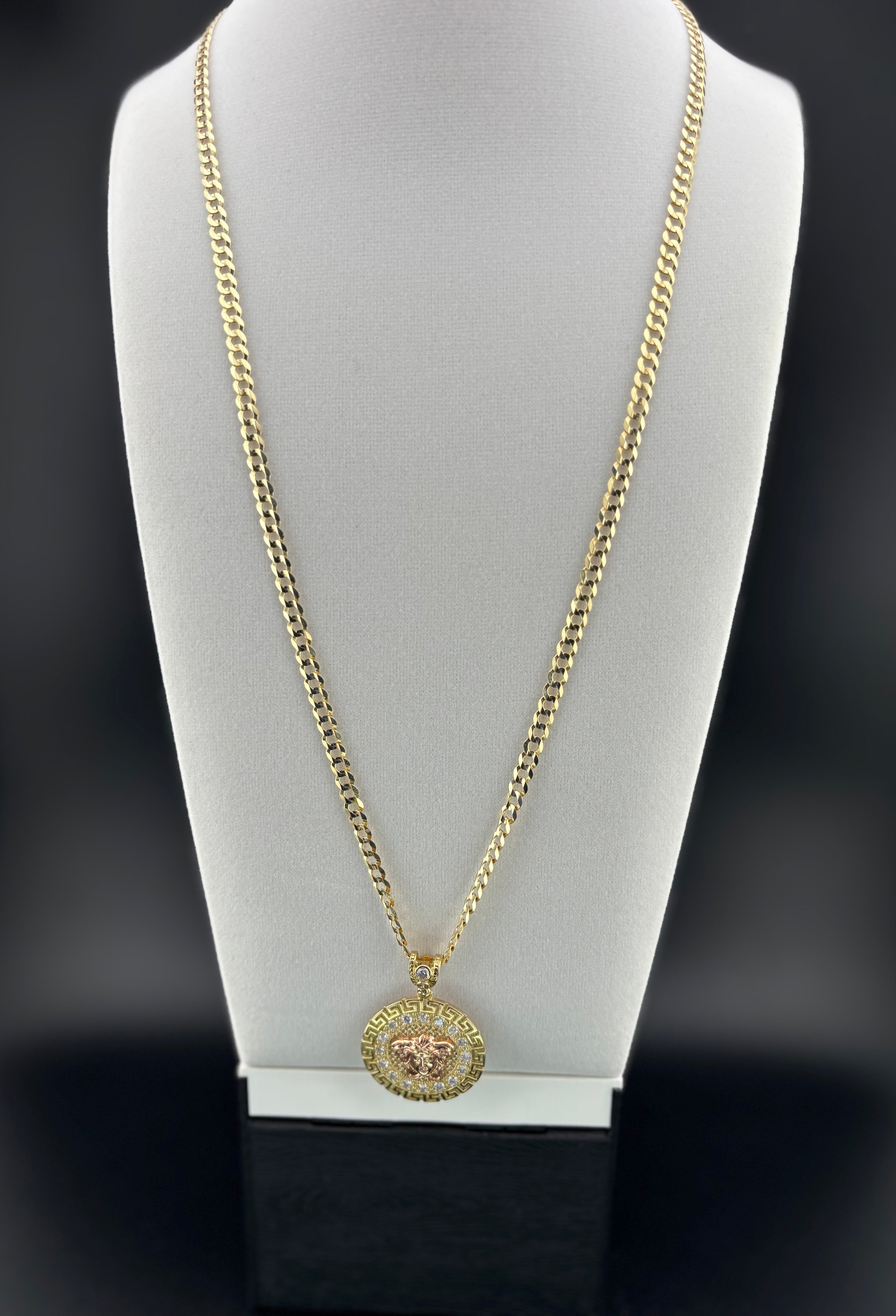 Cadena Oro 10k estilo Corte de Brillo con Dije Versace