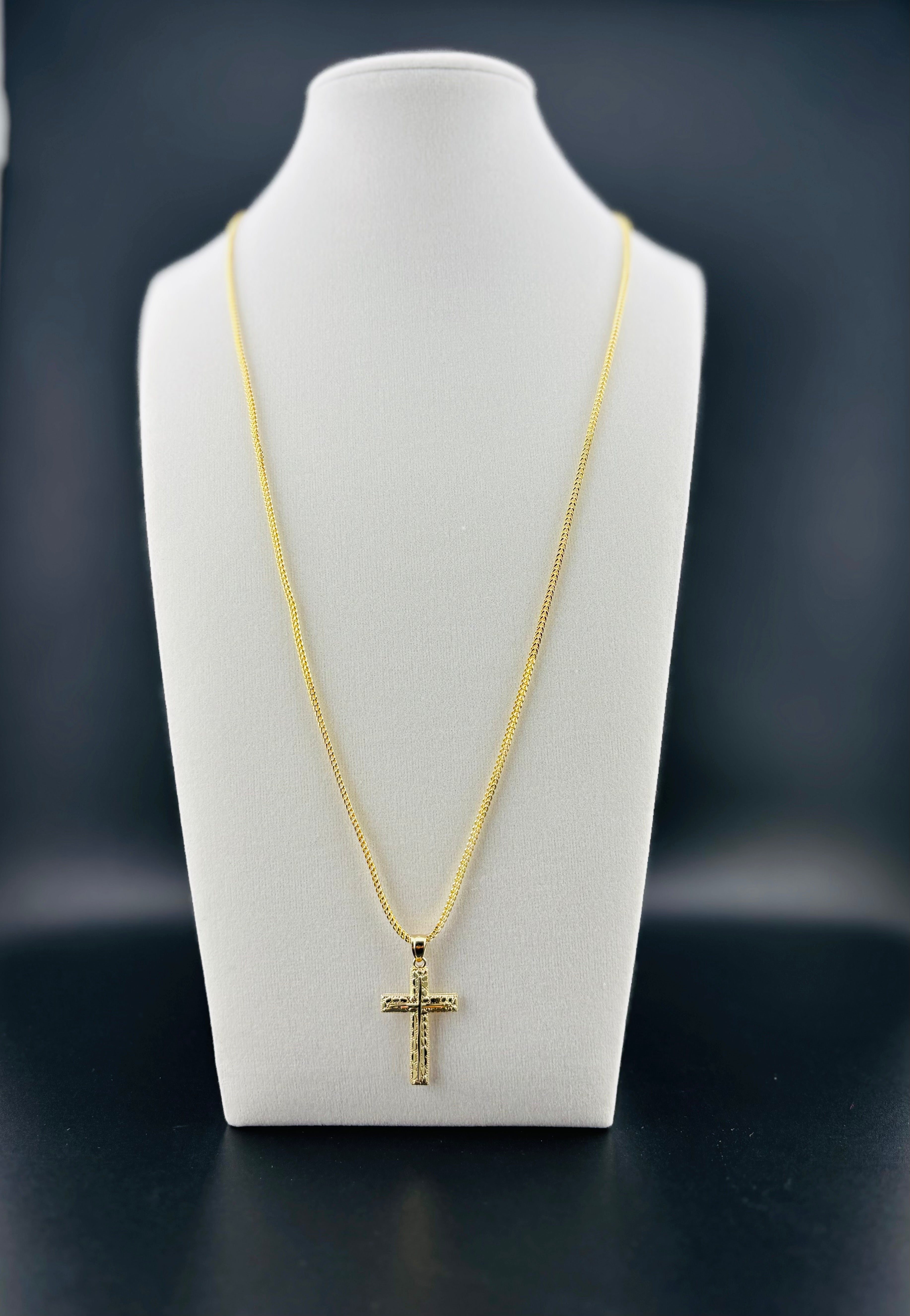 Cadena Oro 10k estilo Franco Con Dije de Cruz