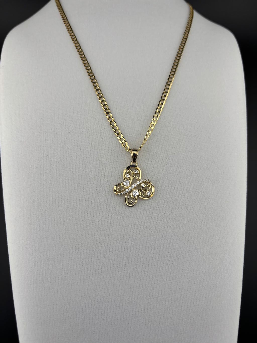 Cadena Oro 10k estilo Corte de Brillo con Dije de Mariposa