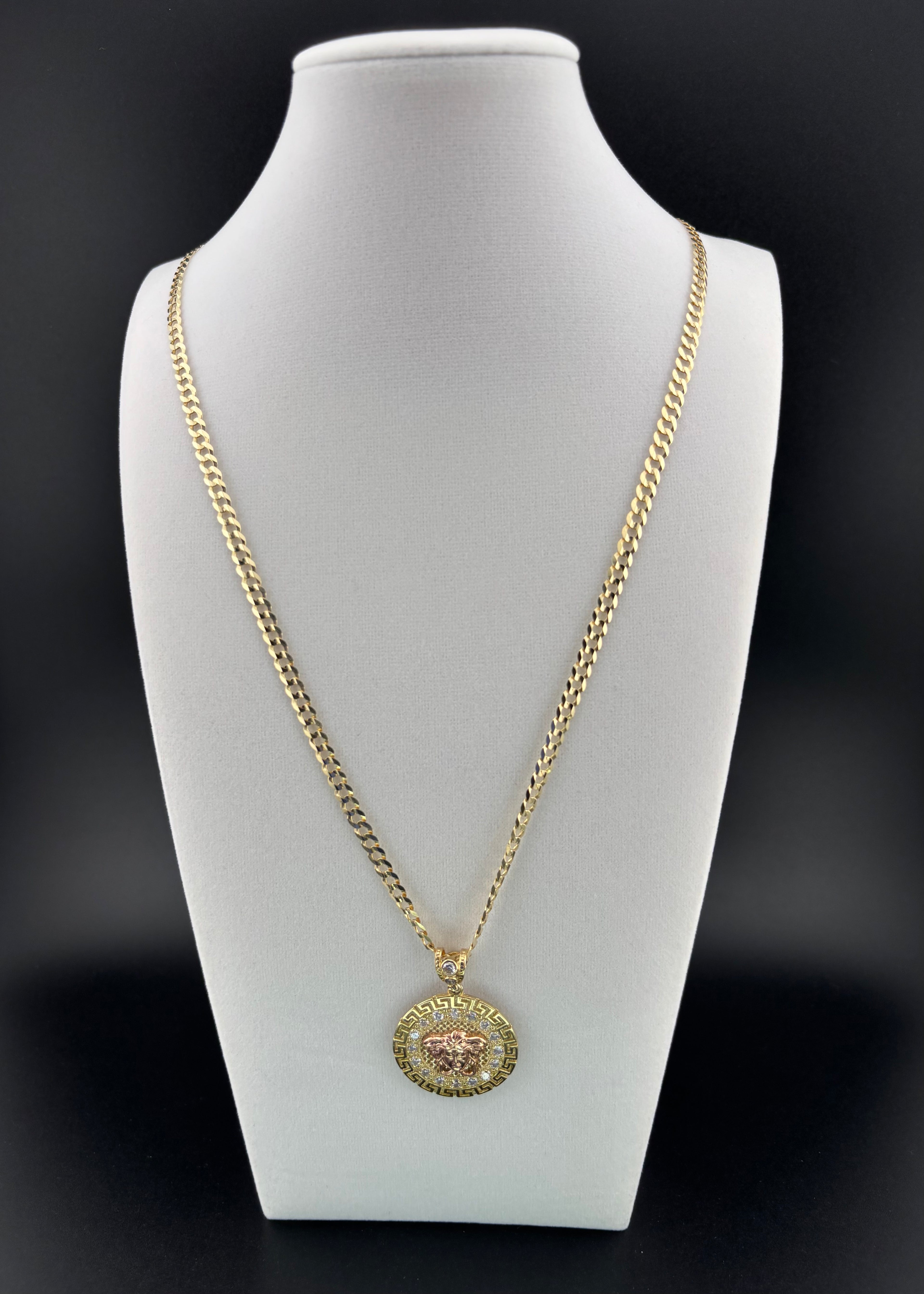 Cadena de Oro 10k estilo Corte de Brillo con Dije Versace