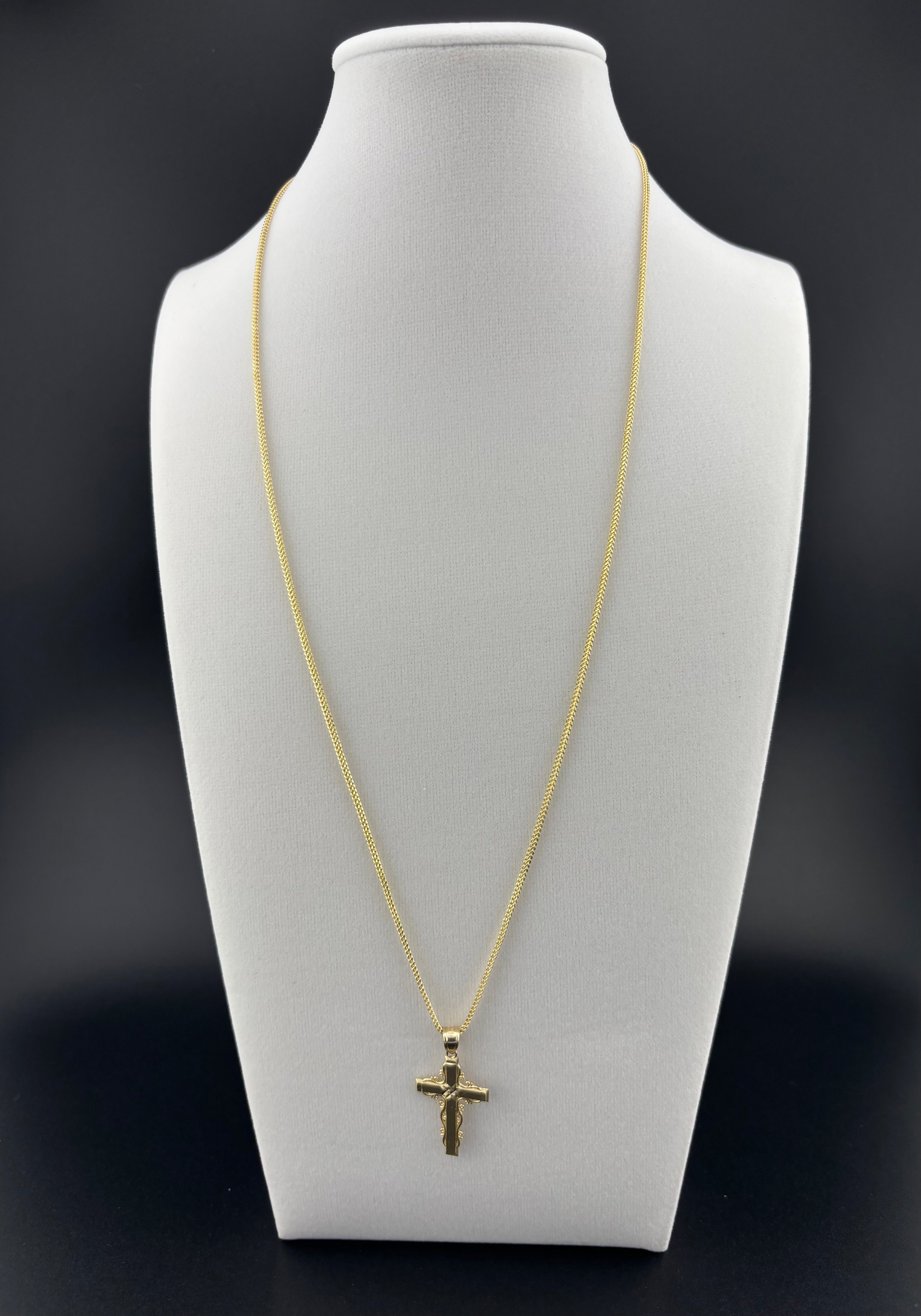 Cadena de Oro 10k estilo Franco con Dije de una Cruz