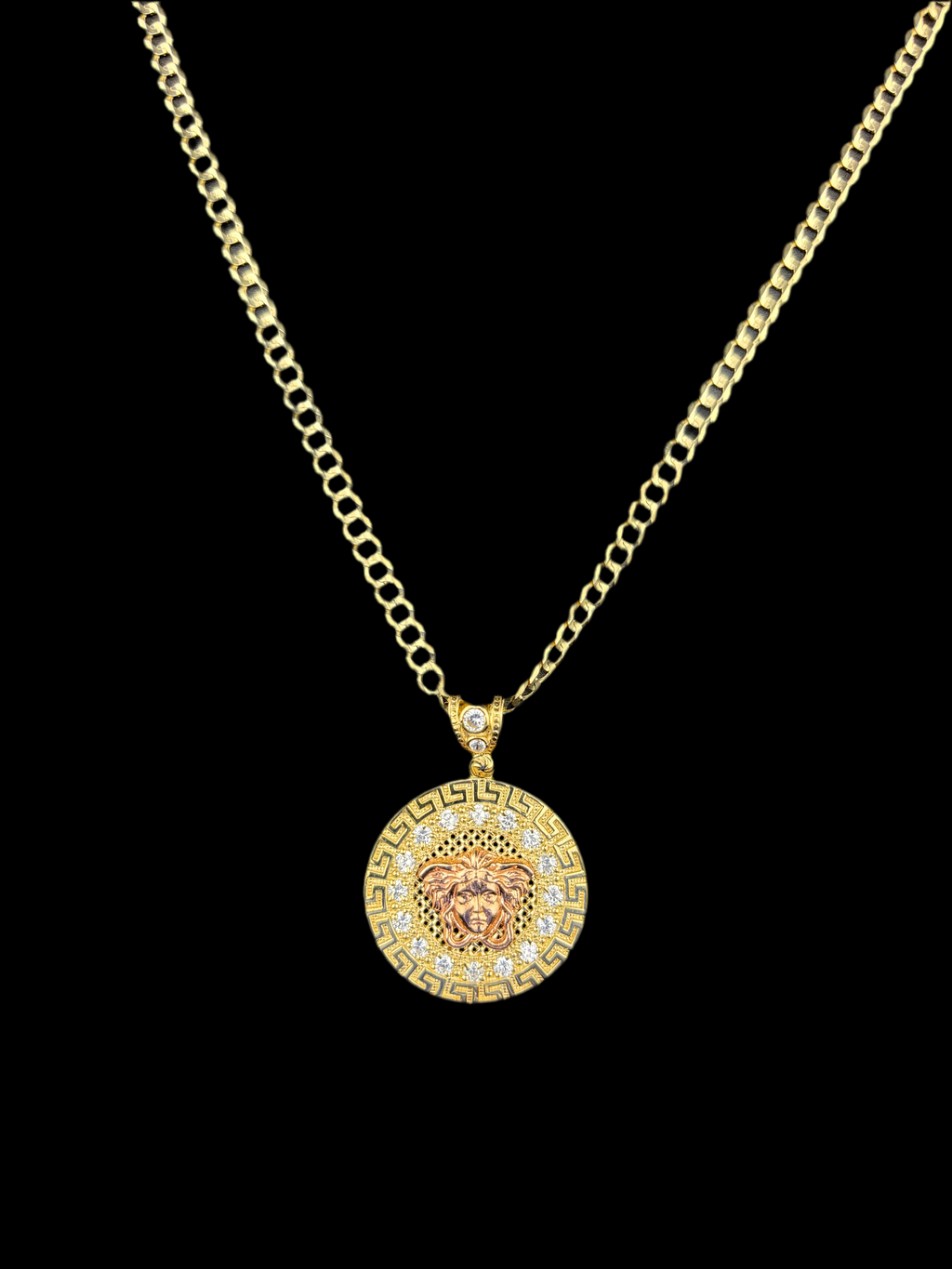 Cadena Oro 10k estilo Corte de Brillo con Dije Versace