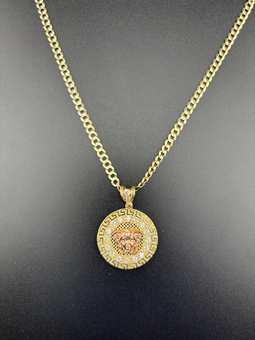 Cadena Oro 10k estilo Corte de Brillo con Dije Versace