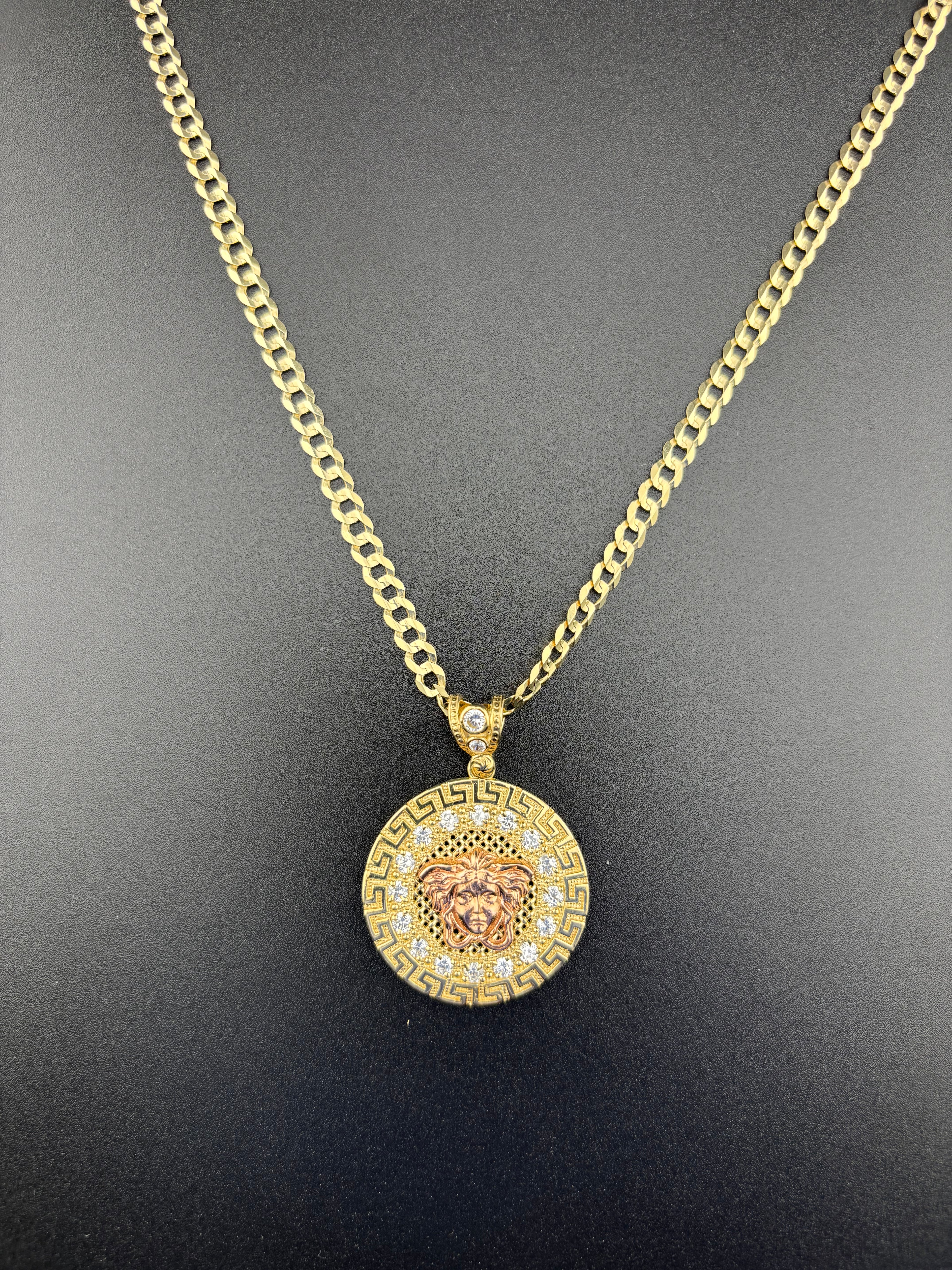 Cadena Oro 10k estilo Corte de Brillo con Dije Versace