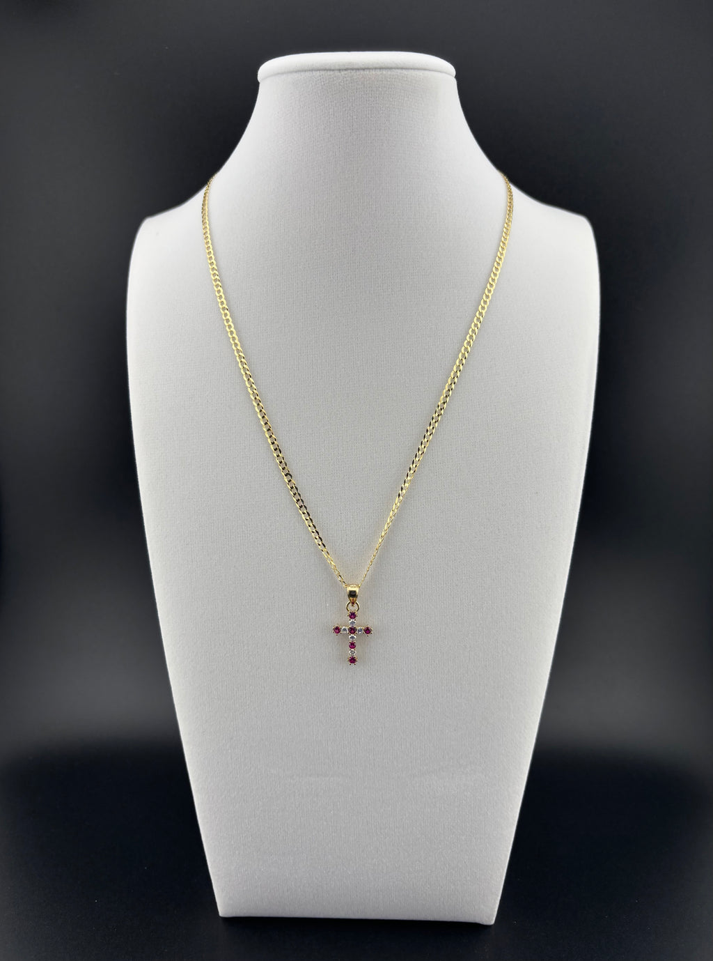 Cadena Oro 10k estilo Corte de Brillo con Dije de Cruz