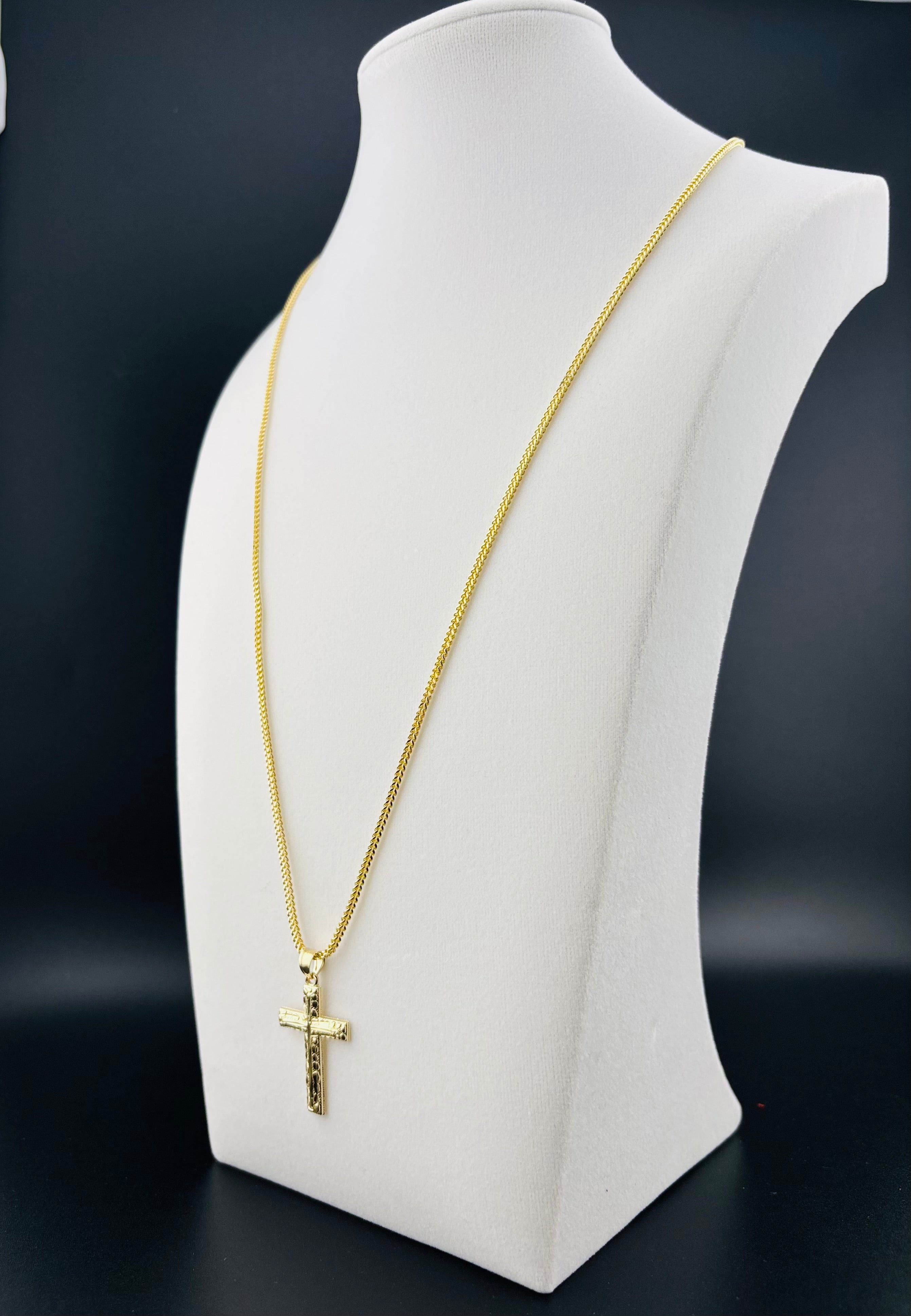 Cadena Oro 10k estilo Franco Con Dije de Cruz