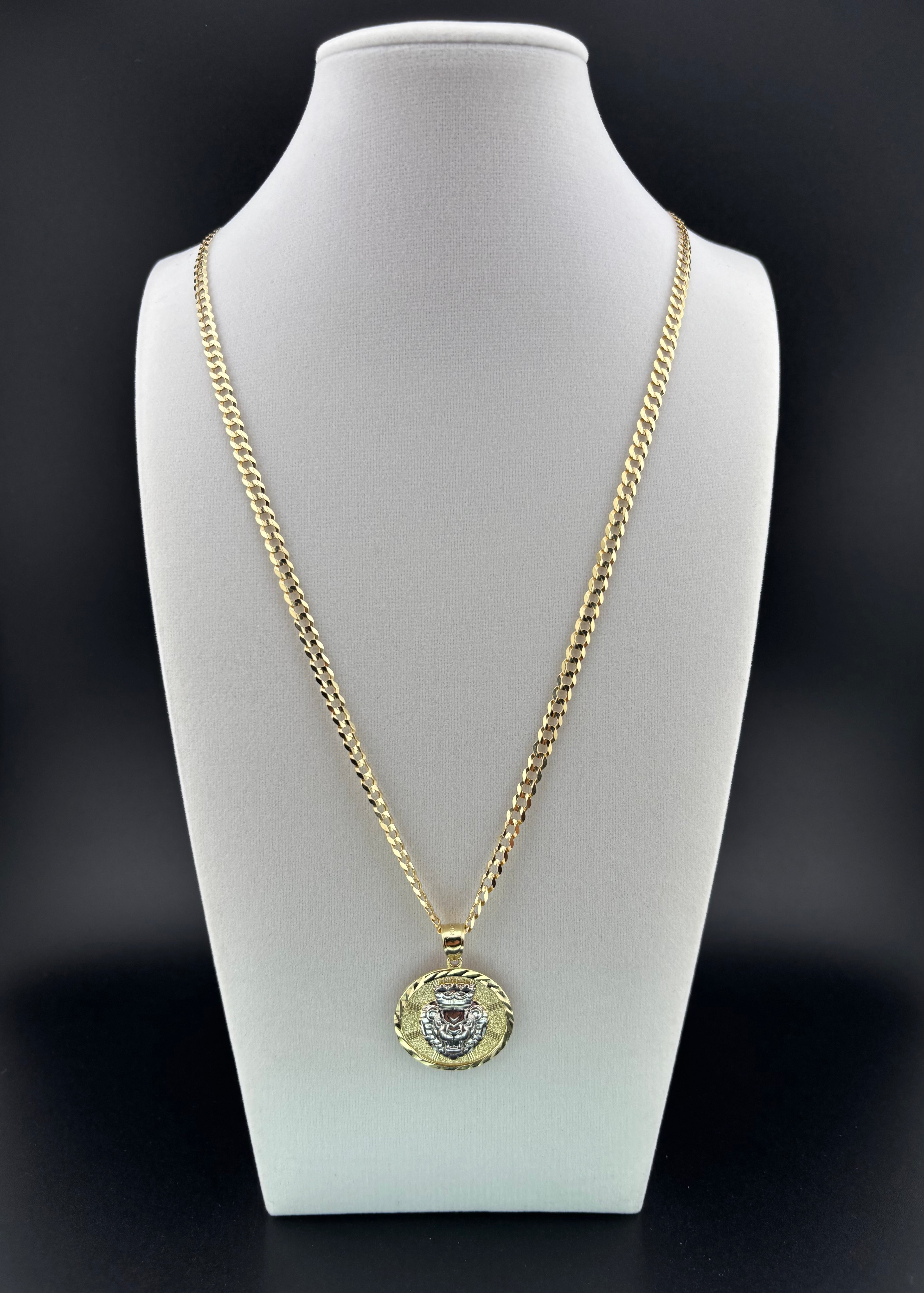 Cadena de Oro 10k estilo Corte de Brillo con Dije de León