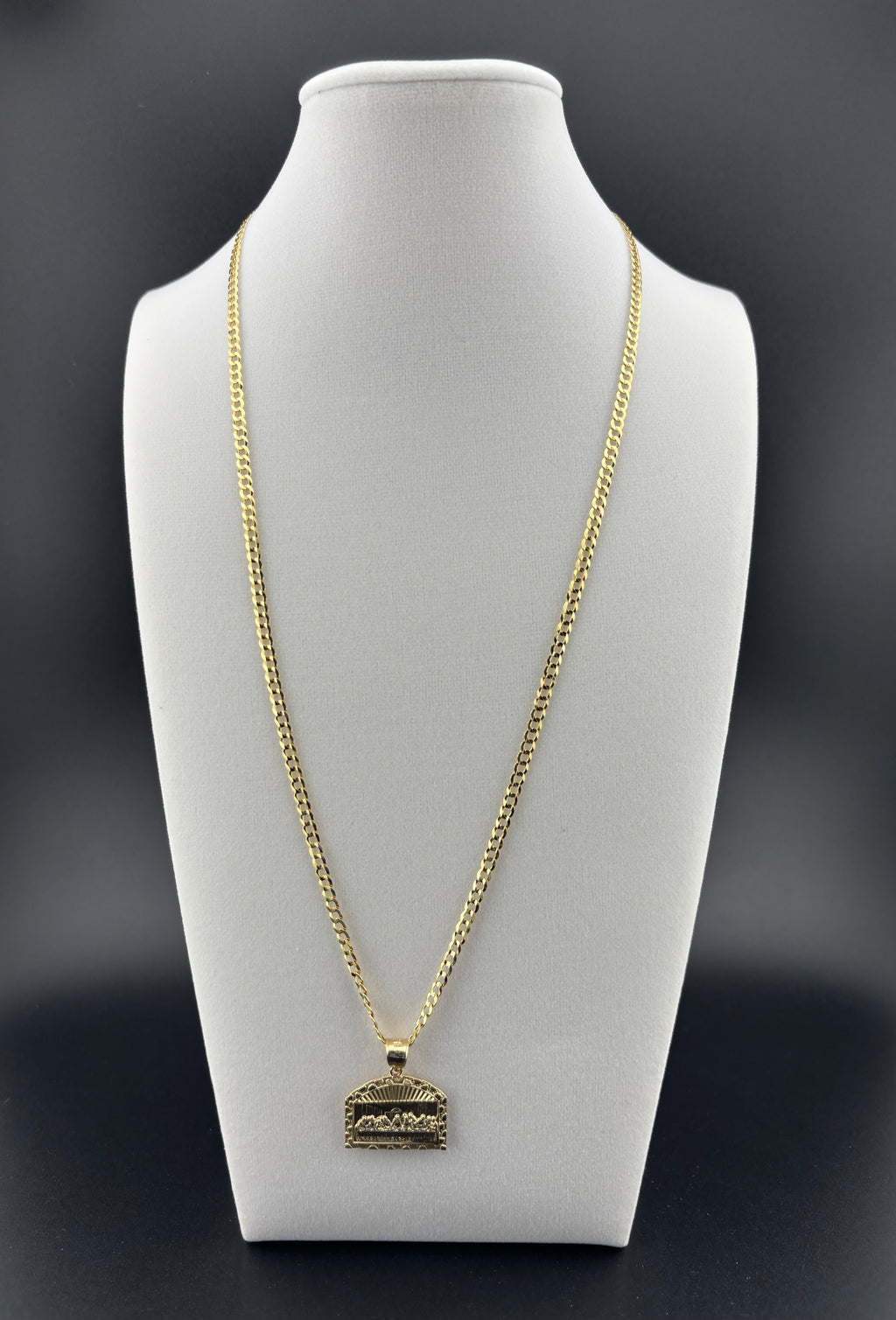 Cadena Oro 10k estilo Corte de Brillo con Dije de La Última Cena