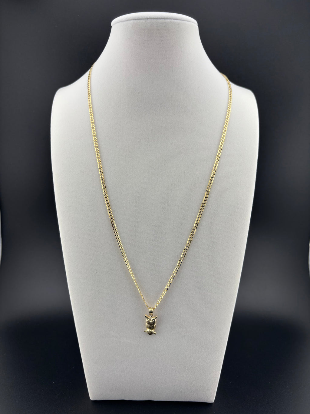 Cadena Oro 10k estilo Corte de Brillo con Dije de Búho