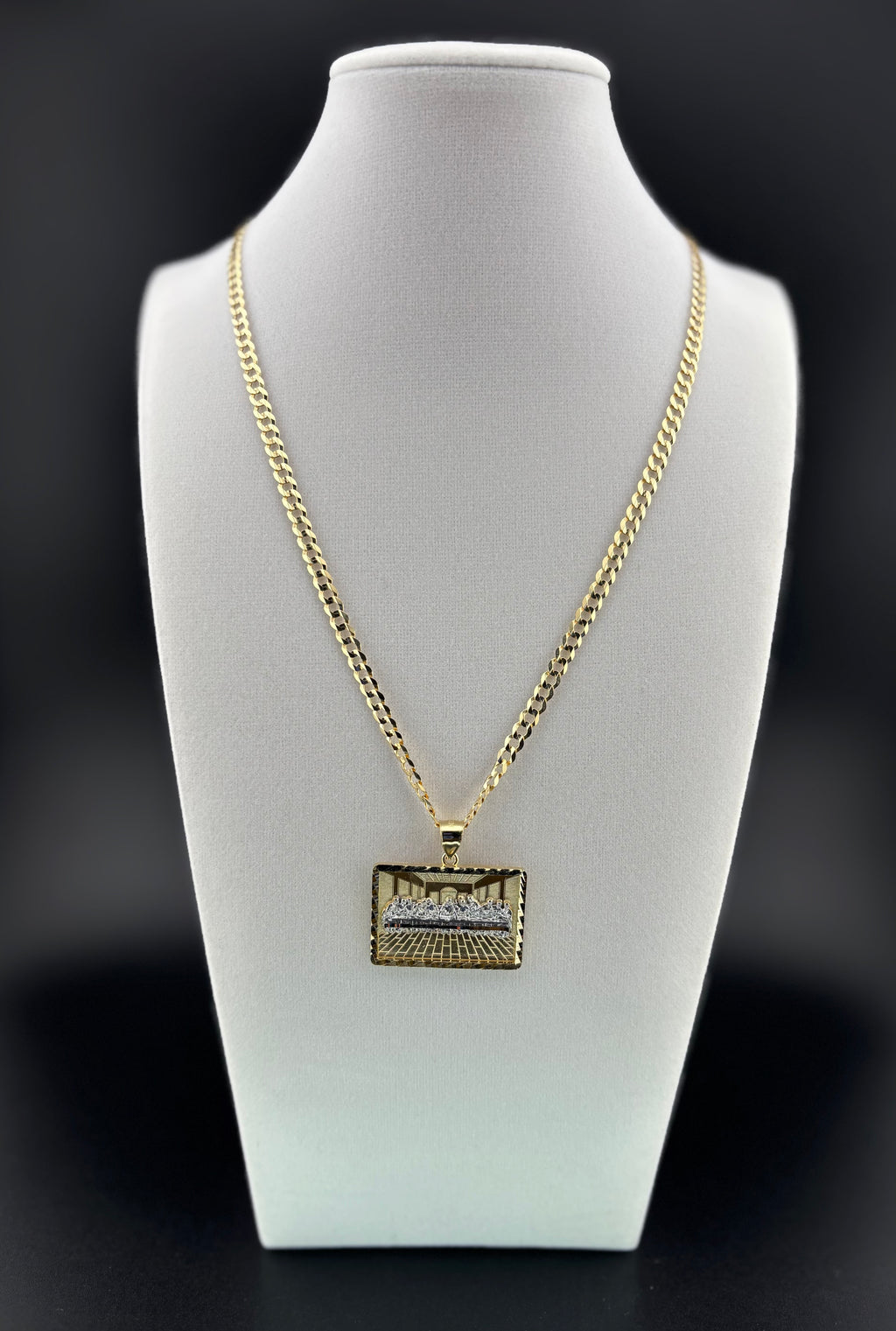 Cadena Oro 10k estilo Corte de Brillo con Dije de La Última Cena