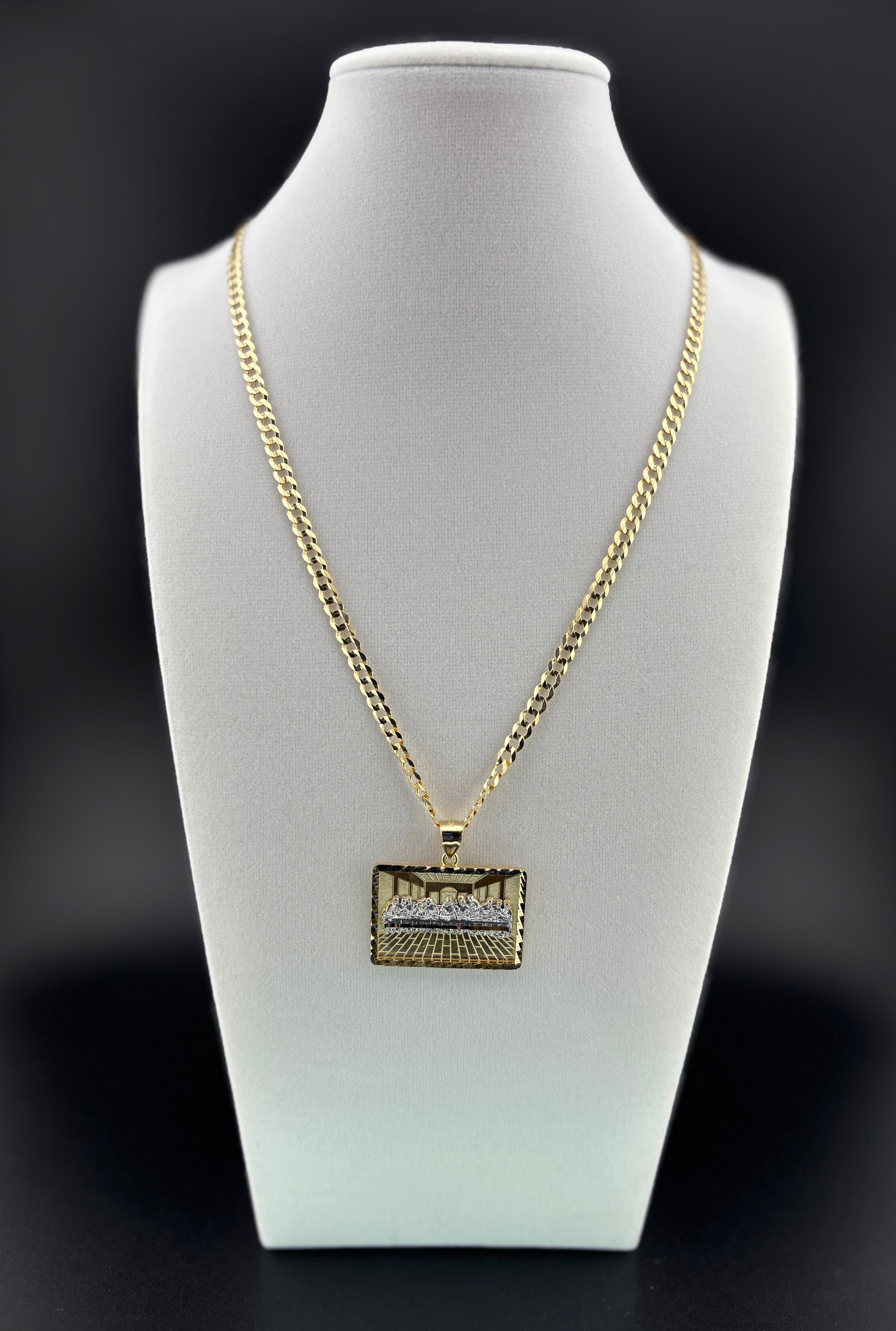 Cadena Oro 10k estilo Corte de Brillo con Dije de La Última Cena