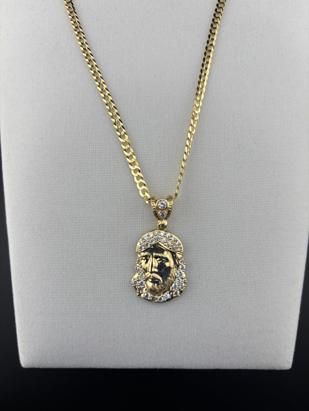 Cadena Oro 10k estilo Corte de Brillo con Dije de Jesús