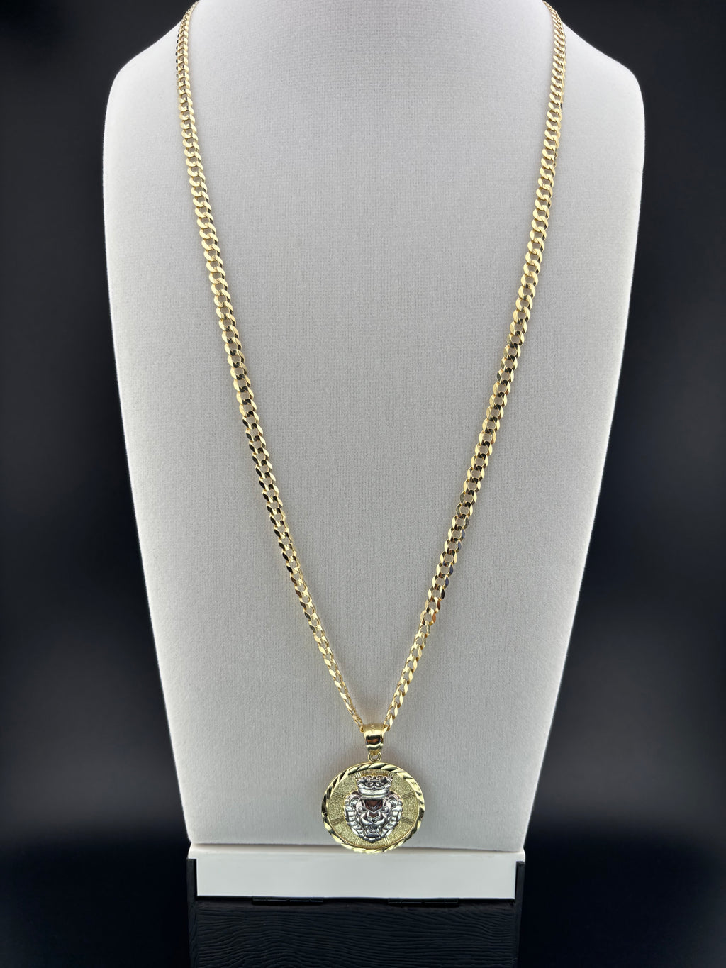 Cadena Oro 10k estilo Corte Brillo con Dije de León