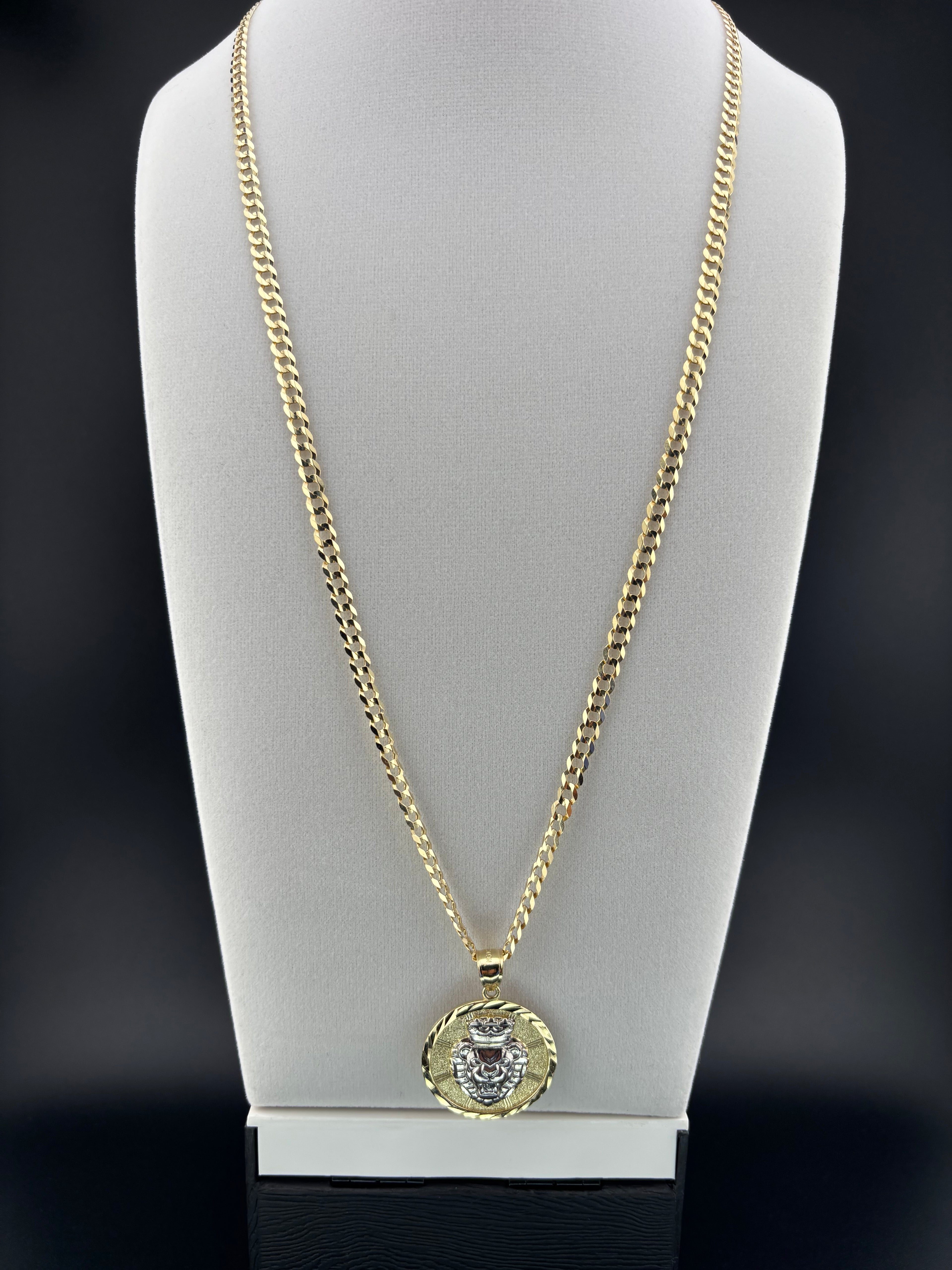 Cadena Oro 10k estilo Corte Brillo con Dije de León