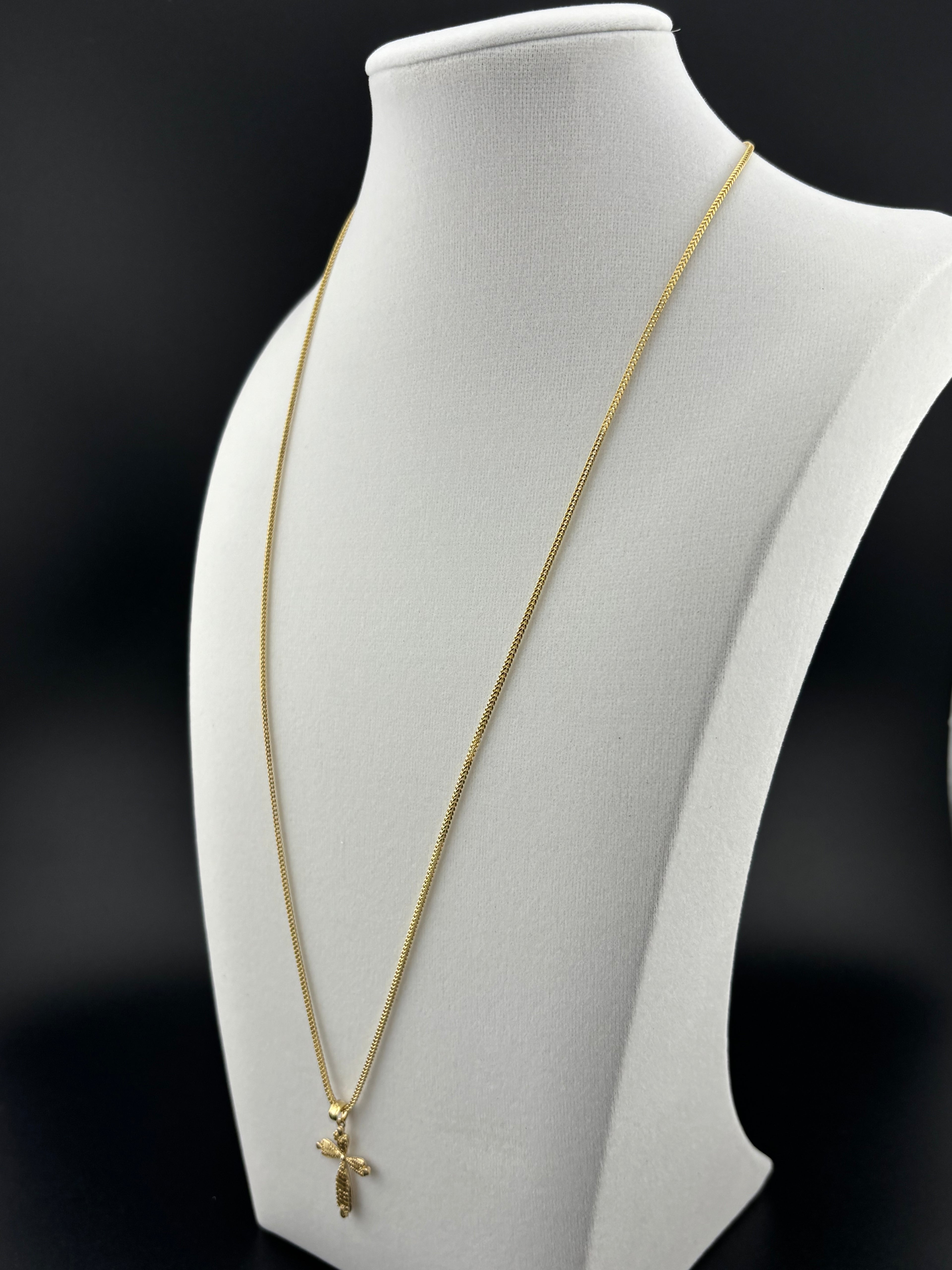 Cadena de Oro 10k estilo Franco con Dije de una Cruz